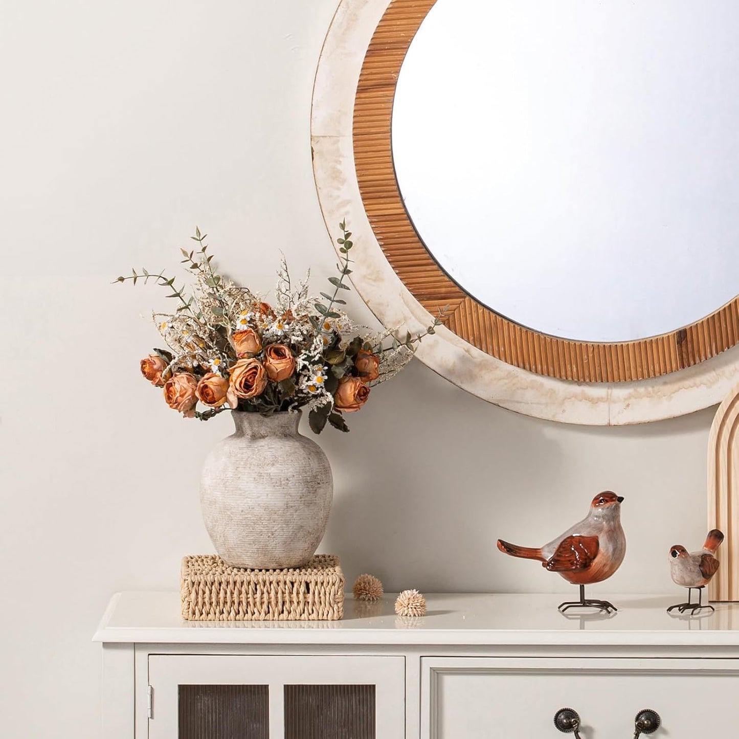 Ceramic Flower Vase Home Decor - Farmhouse Table Vases Rustic Vintage Living Room Kitchen Bedroom Decorations for House Book Shelf Office Coffee Desk Dining Fireplace (7.4" Retro)