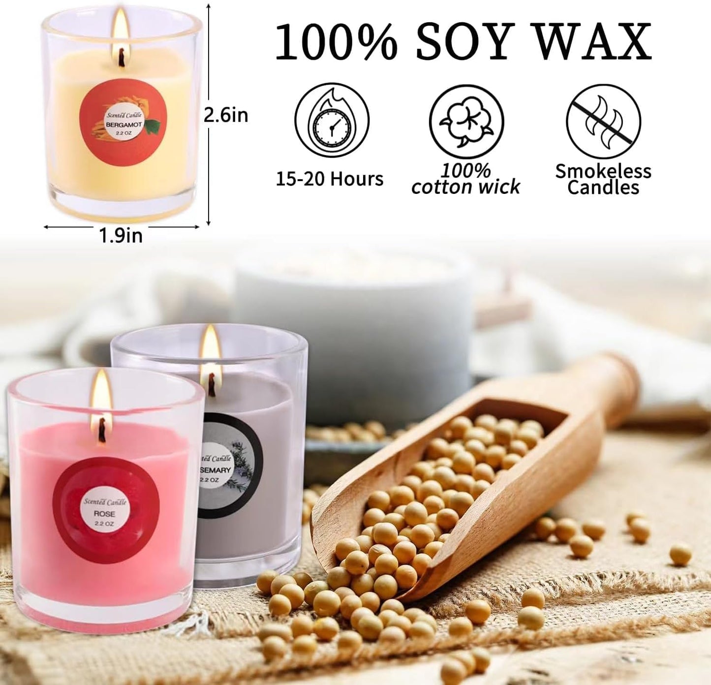 Scented Candles, Jasmine, Rose, Vanilla, Bergamot, fig, Lavender, Lemon, Spring,Strawberry, Rosemary, Aromatherapy Candles,Soy Wax Glass Jar Candle - 40 Pack