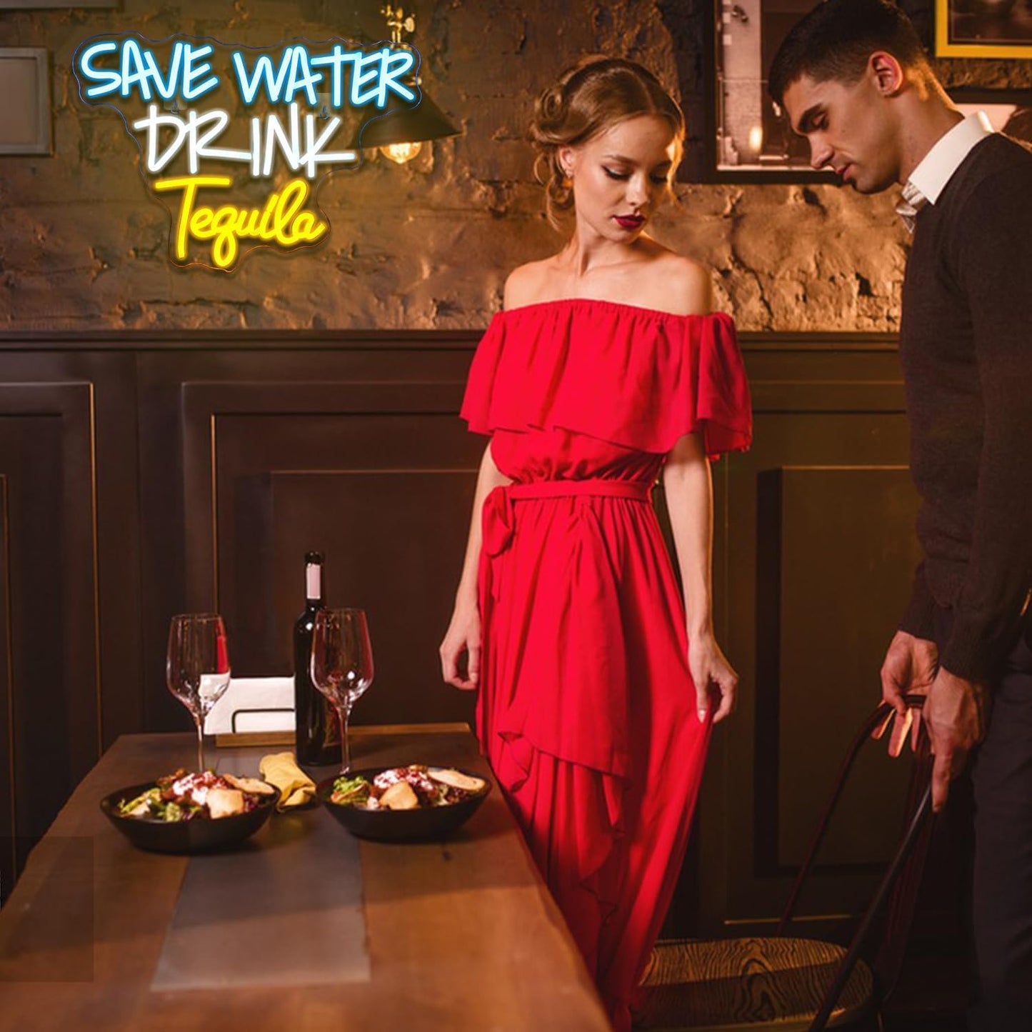 Save Water Drink Tequila Neon Sign Led Neon Lights for Wall Decor Usb Light Up Signs for Home Beer Bar Bedroom Restaurant Man Cave Cafe Bistro Club Party Decorations Gift