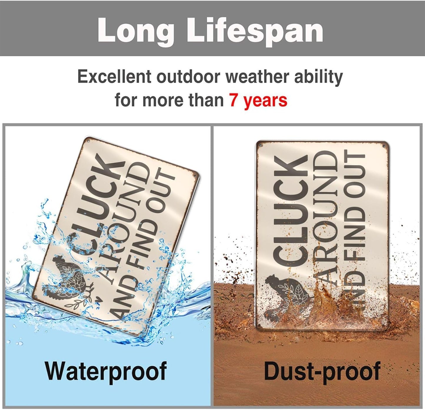 Funny Chicken Tin Sign - "Cluck Around and Find Out" Farmhouse Wall Decor for Kitchen, Coop, Garden - 8x12 inch Rustic Metal Gift