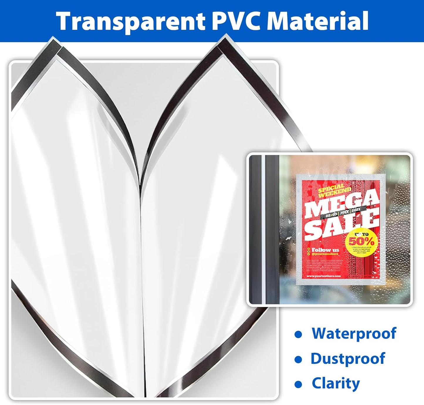 10Packs Magnetic Sign Holder, 11x17 Self Adhesive Display Frame with Strong Magnetic Frame and Clear PVC for Office Store Home Door Window Refrige Magnetic Paper Holder, Silver