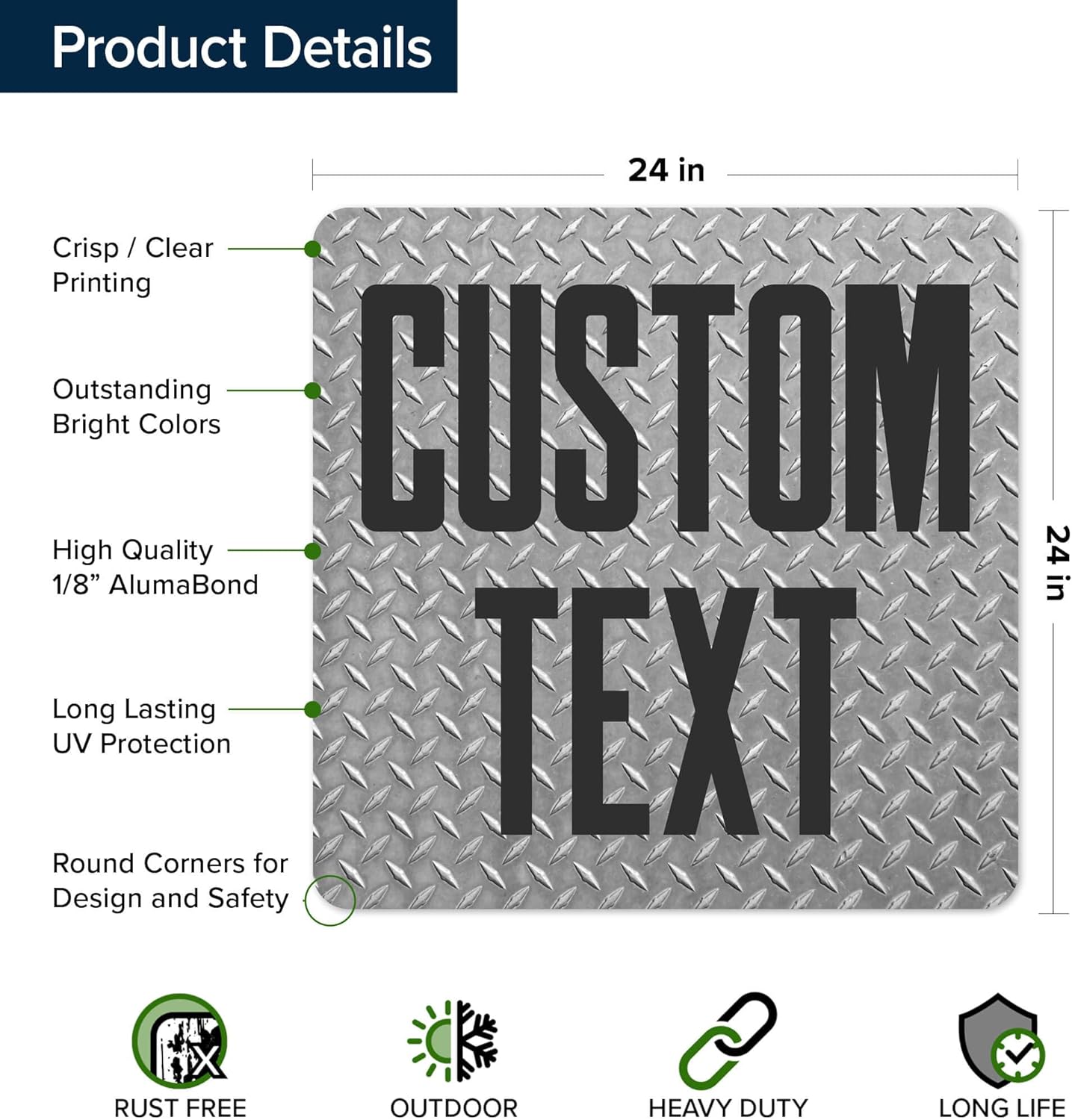 Custom Sign, Custom Street Sign, 11 Font Colors, 13 Font Styles, 4 Hole Options, 22 Sizes, 24x24 Inches, Rust Free DiBound, Fade Resistant, Made in USA by My Sign Center (Diamond Metal)