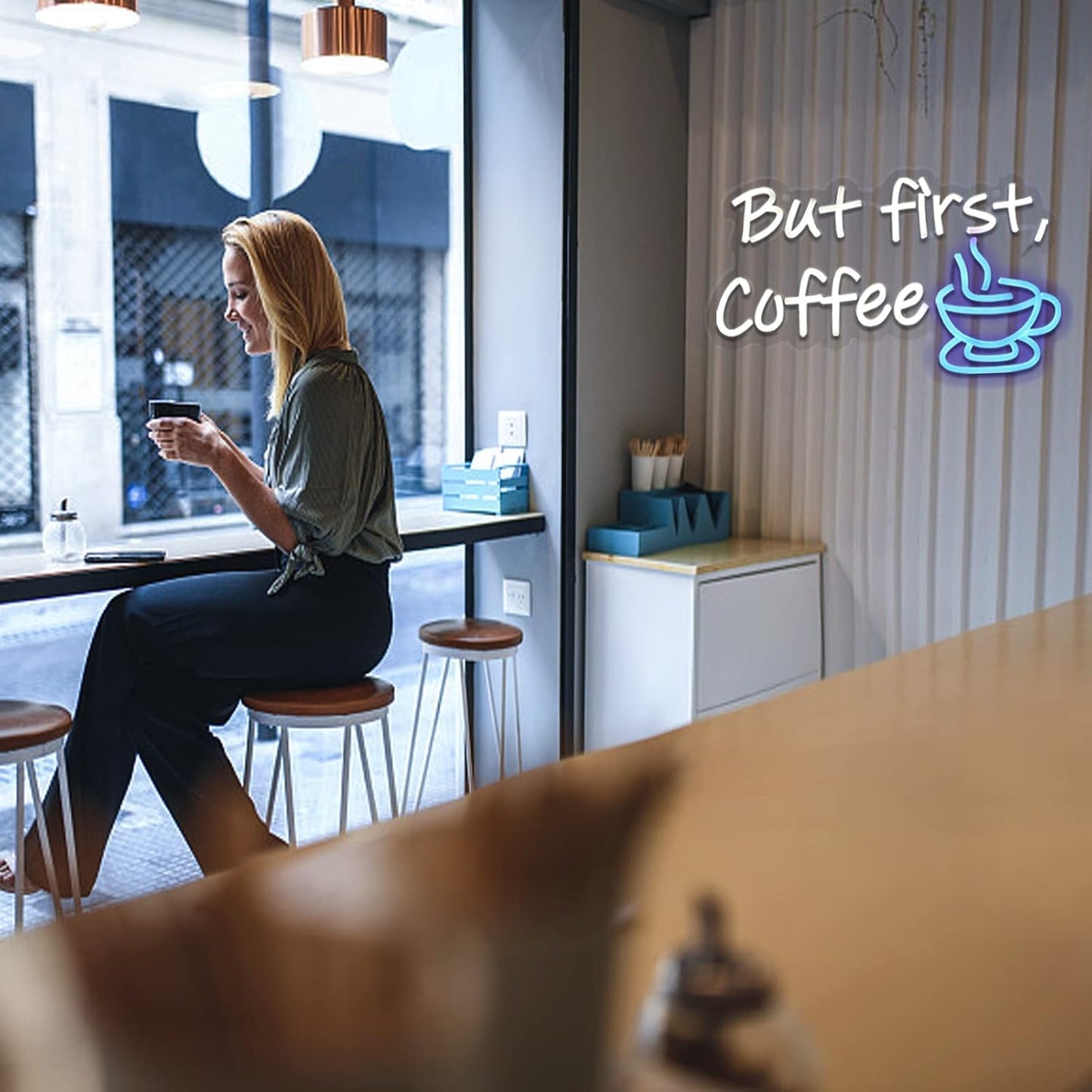 But First Coffee Neon Sign for Coffee Bar Pub Decor,Wall Art Decoration For Restaurant Living room,Led Light of Cafe,USB Power Supply With Metal Chain.