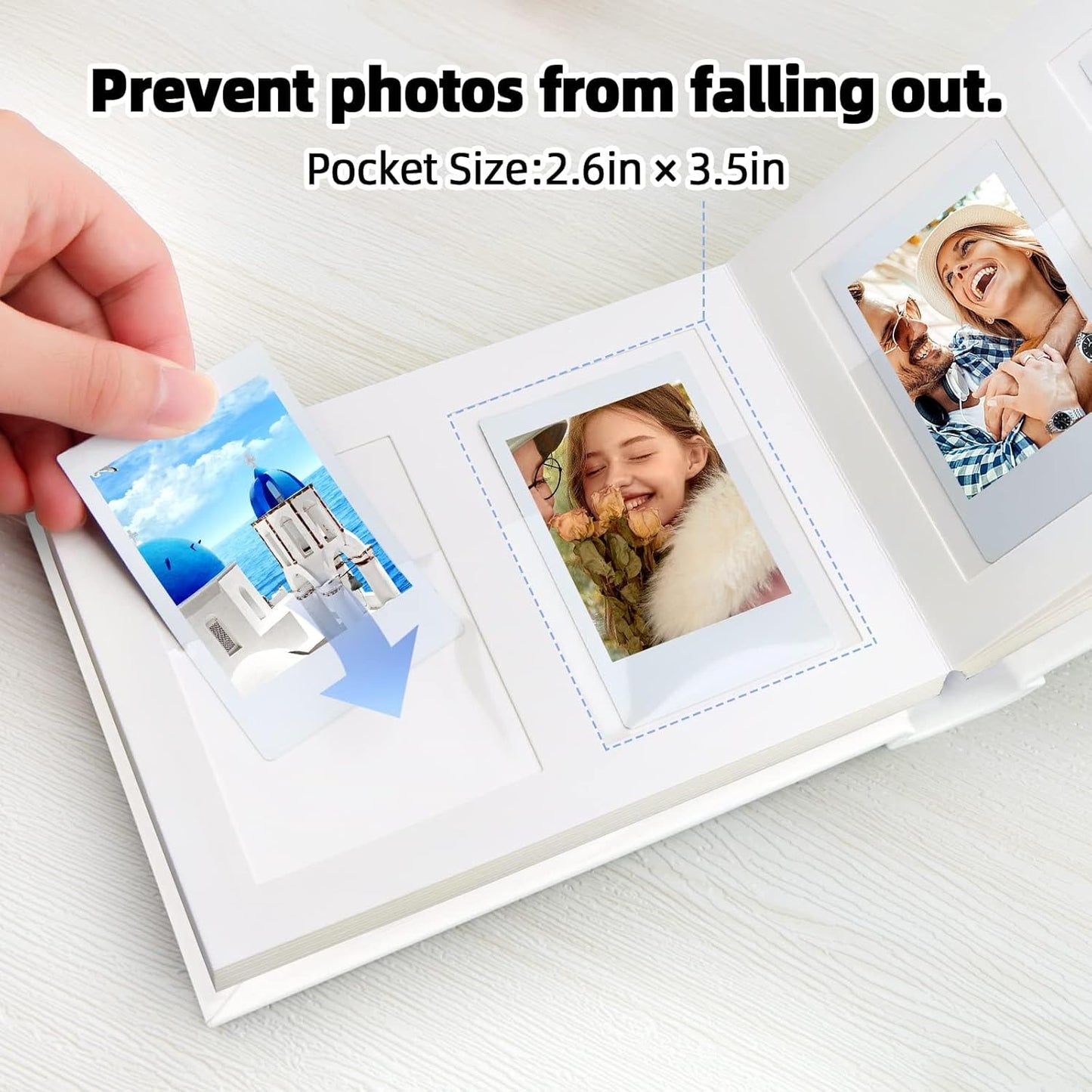 64 Pocket Mini Photo Album with Writing Space,Faux Leather Cover, Compatible with 2x3 Inch Polaroid Pictures and Fujifilm Instax Mini 12 11 9 99 8 7+ 40 Evo Instant Film(White)