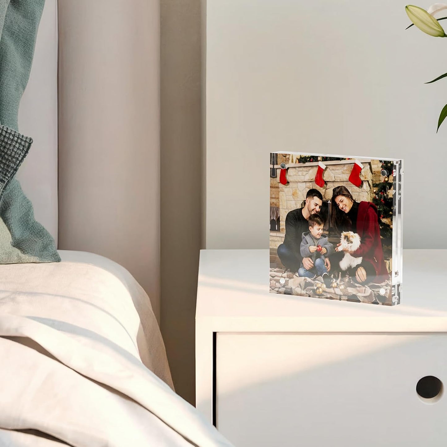 4x4 Acrylic Picture Frame 5 Pack, Clear Freestanding Double Sided Frameless Magnetic Photo Frames, Desktop Display Decor Gift