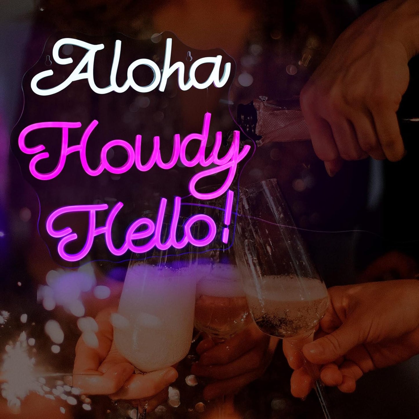Aloha Howdy Hello Neon Signs for Wall Decor LED Neon Sign for Room Neon Light Sign for Wall Decor Birthday Party USB Powered