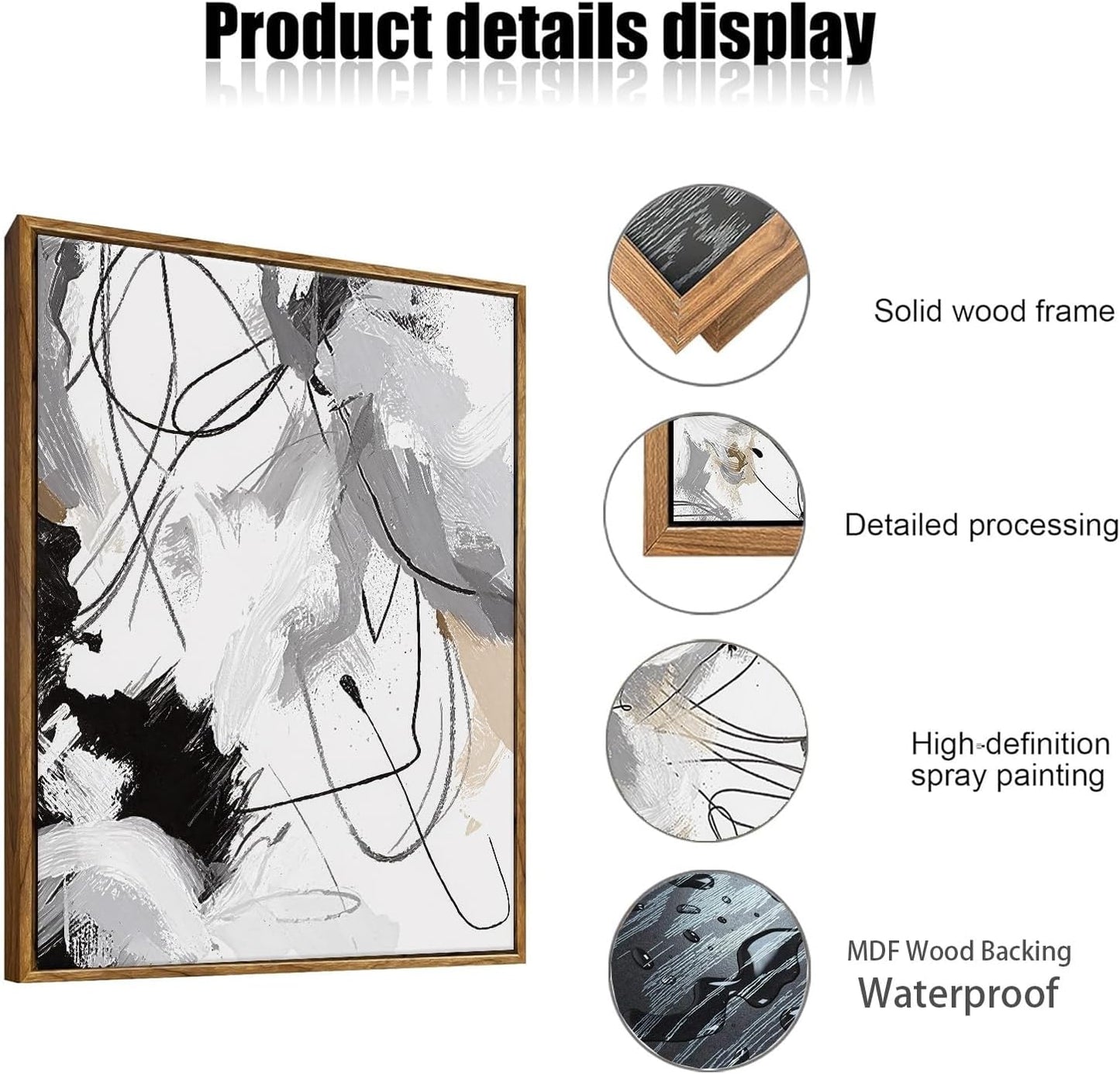 myusuar 3 Piece Large Modern Abstract Canvas Framed Wall Art For Living Room, Black And White Lines Minimalist Wall Art Decor Posters Prints For Bedroom Office, 24x36in