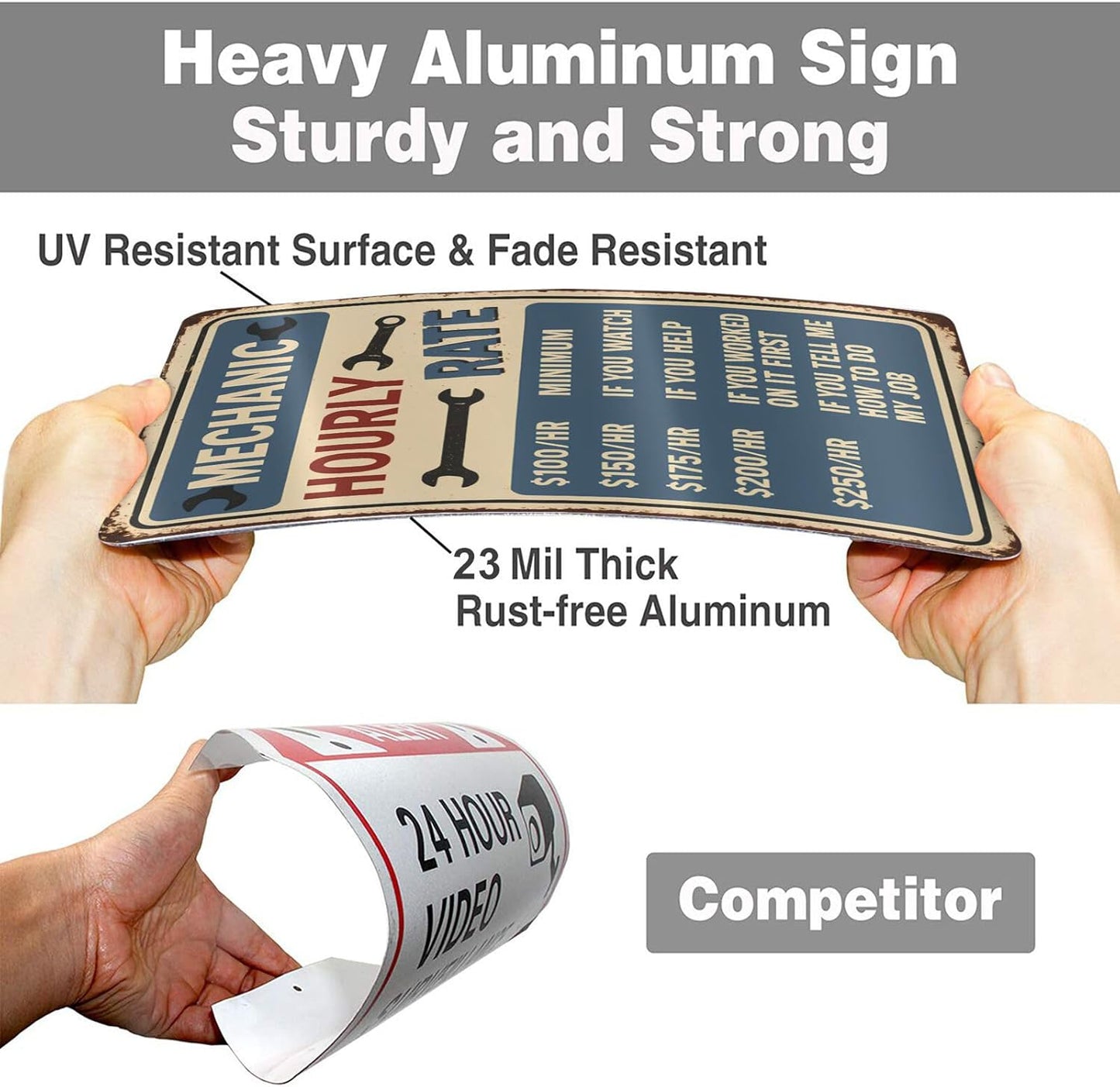 Funny Mechanic Hourly Rate Tin Sign - Vintage Metal Wall Decor for Garage, Auto Shop, or Man Cave - Hilarious Gift for Mechanics & Car Lovers 8"x12"