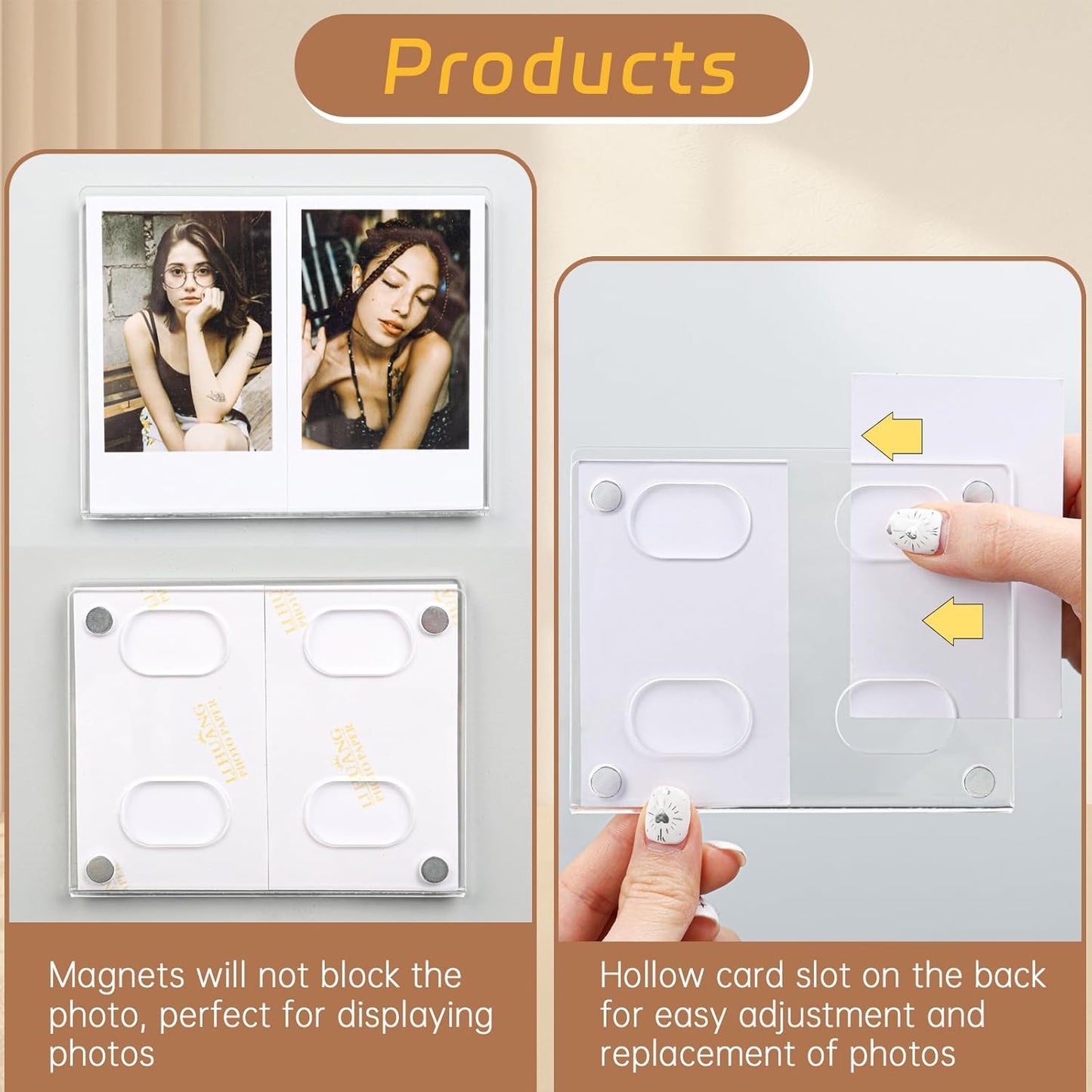 6Pack Magnetic Refrigerator Picture Frames fit 2PCS Mini 2x3 Pictures Collage, Acrylic Photo Frame Compatible with Fujifilm Instax Polaroid Mini for Home Office Fridge/Locker (Clear, 2x3*2 Picture)