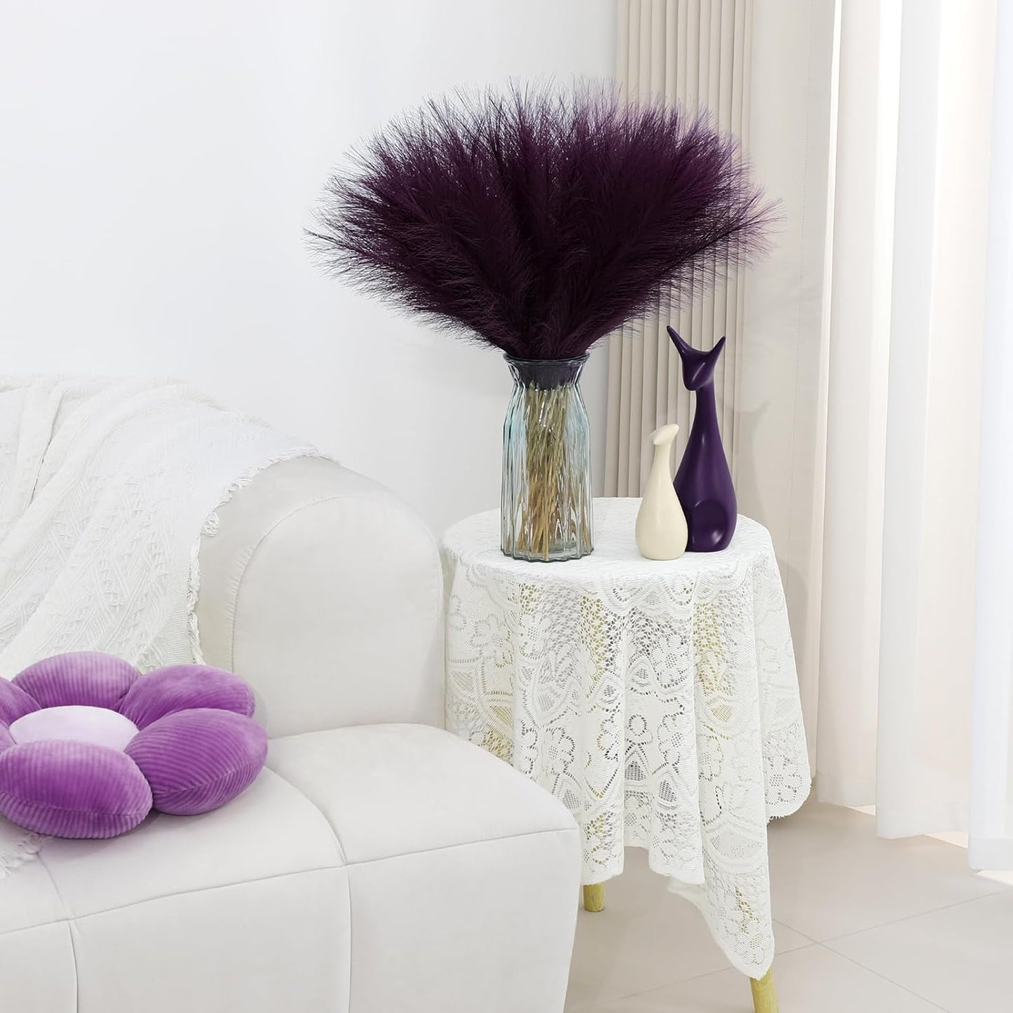 Purple Pampas Grass Decor 30 Pcs 21.7 Inch Faux Pampas Grass Bulk Artificial Dried Flowers Small Vase Filler Pompas Grass.