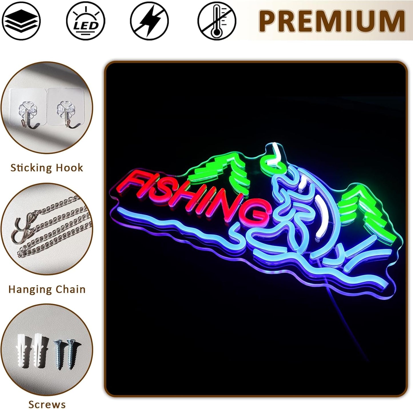 Fishing Neon Sign for Wall Decor, Fish Led Signs for Room, USB Dimmable Neon Lights for Fishing Gear Store Man Cave Bedroom Living Room Game Room Man Cave Party Business Yacht Sign