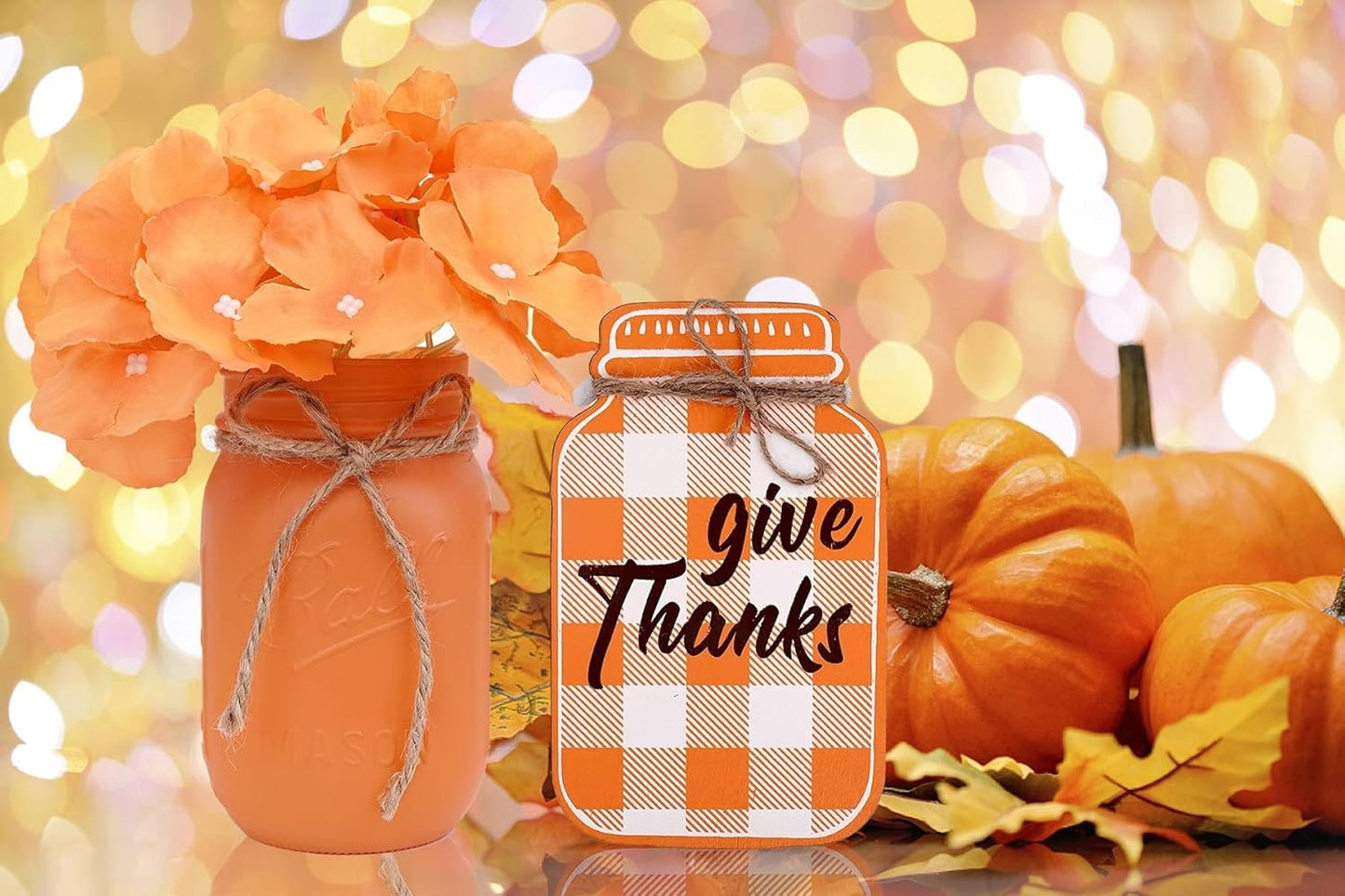 Thanksgiving Decorations Mason Jar, Farmhouse Harvest Thanksgiving Table Decor for Centerpieces, Dining Table Centerpiece, Living Room Table Decor, Thanksgiving Centerpieces with Flowers Decoration