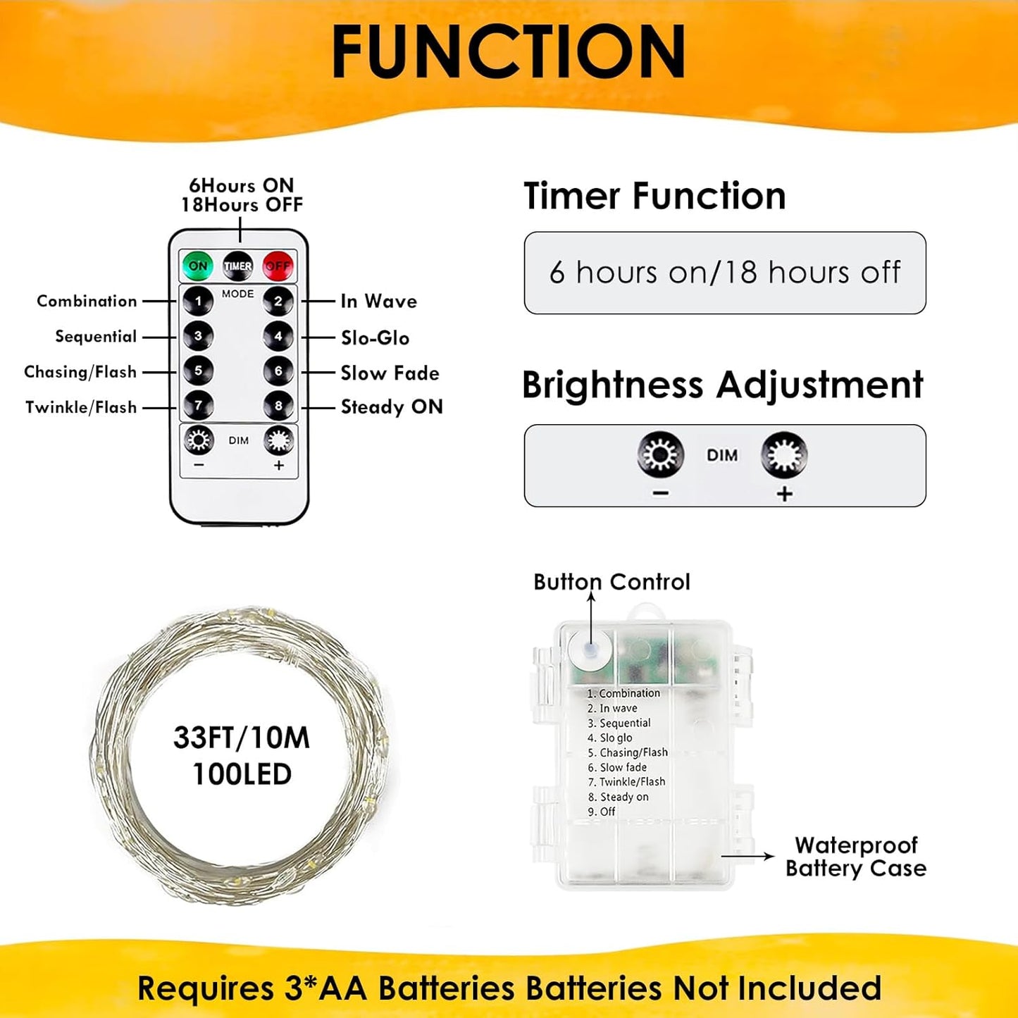 3Pack 99Ft 300LED Fairy Lights Battery Operated with Remote, Waterproof String Lights with Timer for Indoor & Outdoor, Twinkle Lights Battery Powered for Bedroom Wedding Christmas Decor (Warm White)