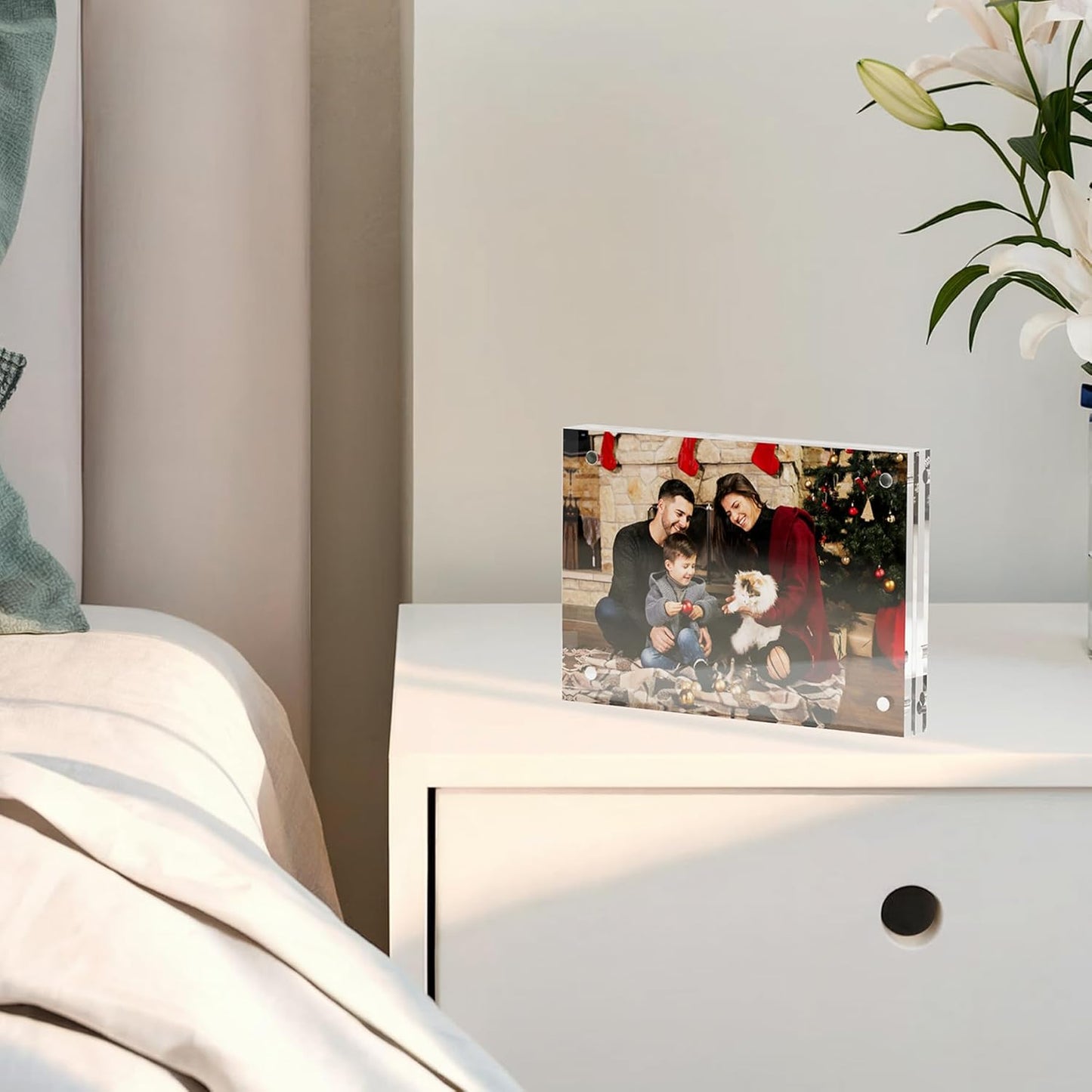 3.5x5 Acrylic Picture Frame 5 Pack, Clear Freestanding Double Sided Frameless Magnetic Photo Frames, Desktop Display Decor Gift