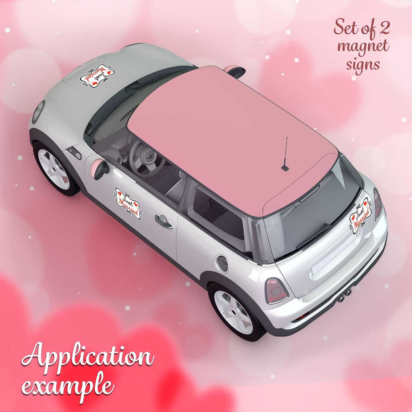 Just Married Car Decorations, 12x8 Magnet Decals for Vehicles, 2 Pack Wedding Car Decor, Removable, Reusable for Tailgate, Door Panels, Refrigerator