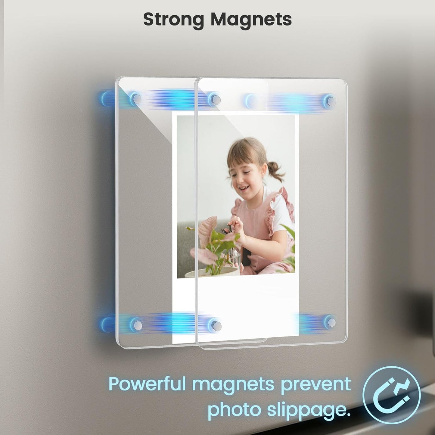 DomeStar Magnetic Acrylic Picture Frame 2.4 x 3.5 Inch, 8 Pack Double-Sided Holder for Refrigerator, Locker, or Metal Cabinet, Fits Instant Photo, Mini Film, Retro Camera, Notes & Pictures