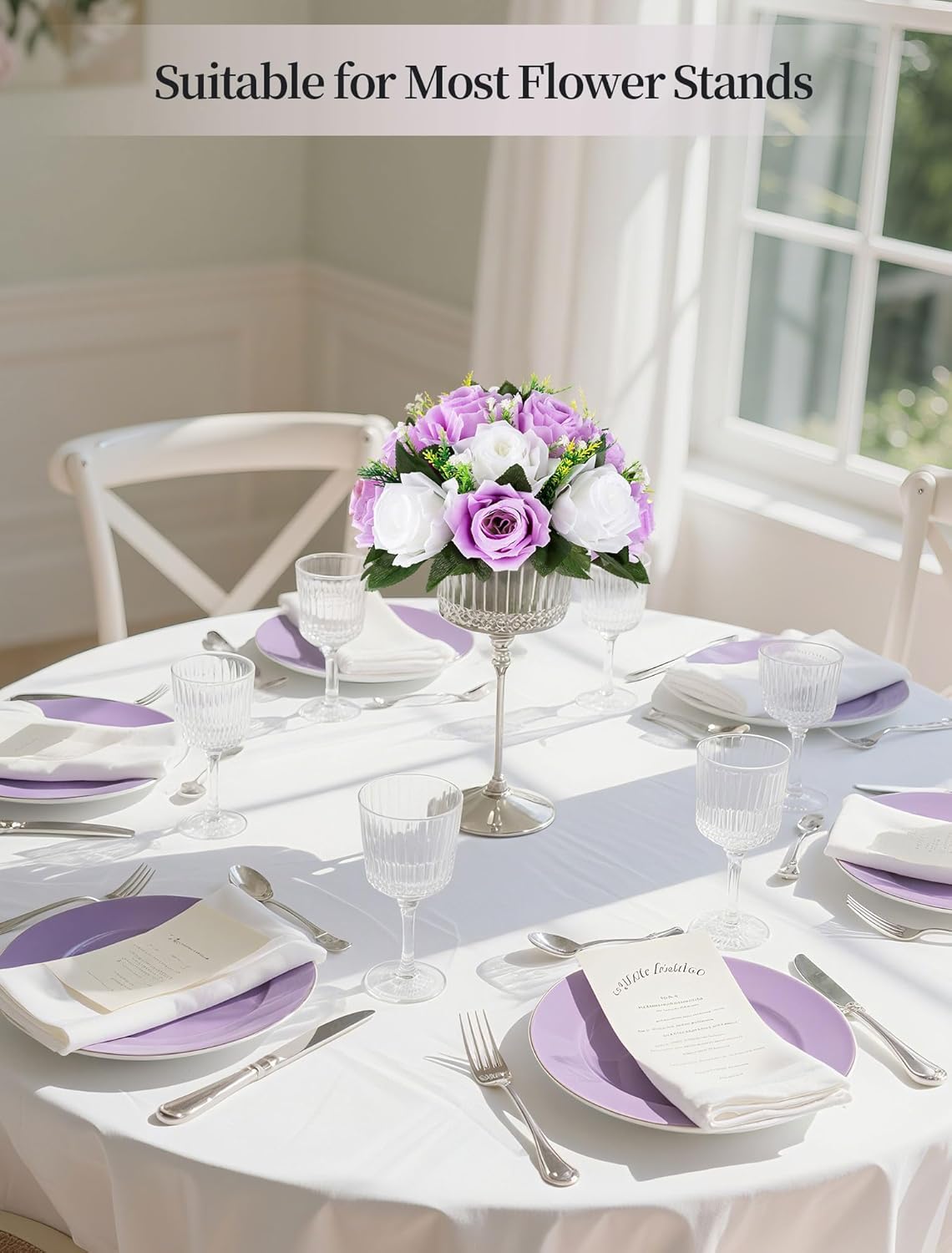 BLOSMON Lilac Flowers Balls for Centerpieces: 10 Pcs Purple White Fake Roses Flower for Wedding Table - Artificial Silk Kissing Bouquet Floral Arrangement Center for Home Party Event Decor