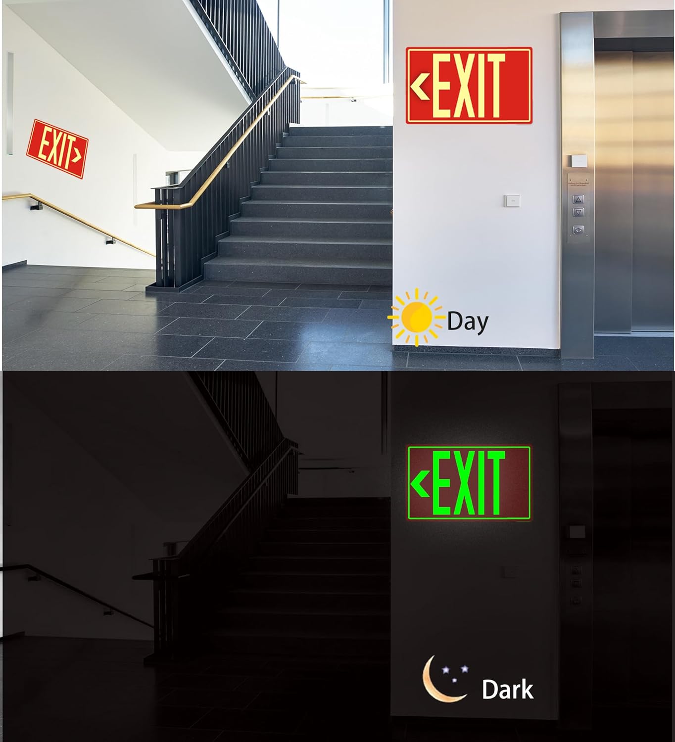 5Pack Photoluminescent Exit Sign, 12"x 7" Glow In The Dark Exit signs with Self-Adhesive Backing, Includes 10pcs Removable Arrows