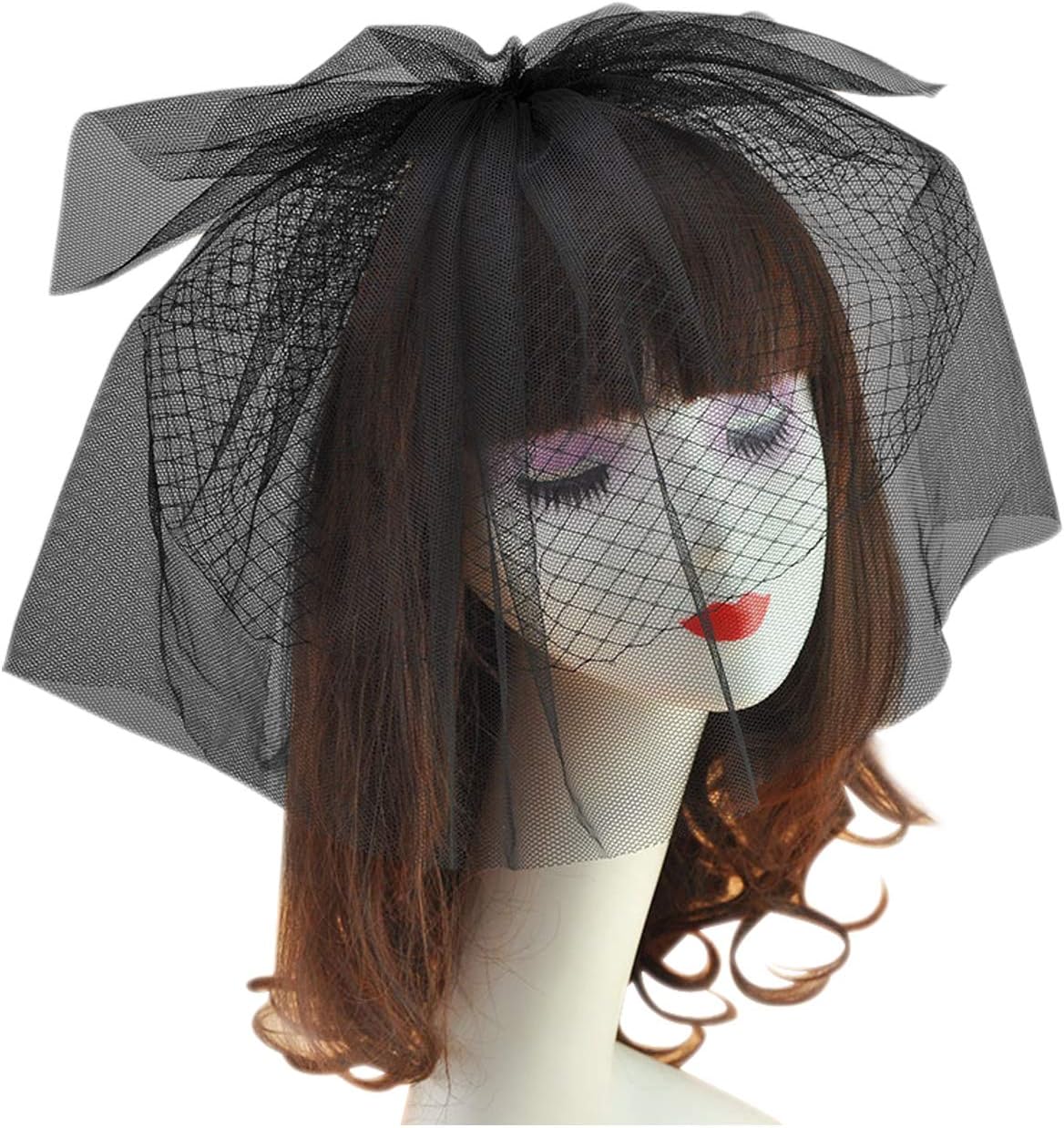 Ayliss Women Mesh Veils Black Bridal Birdcage Short Wedding Face Veil with Clip Tulle Gothic Bride Halloween Costume