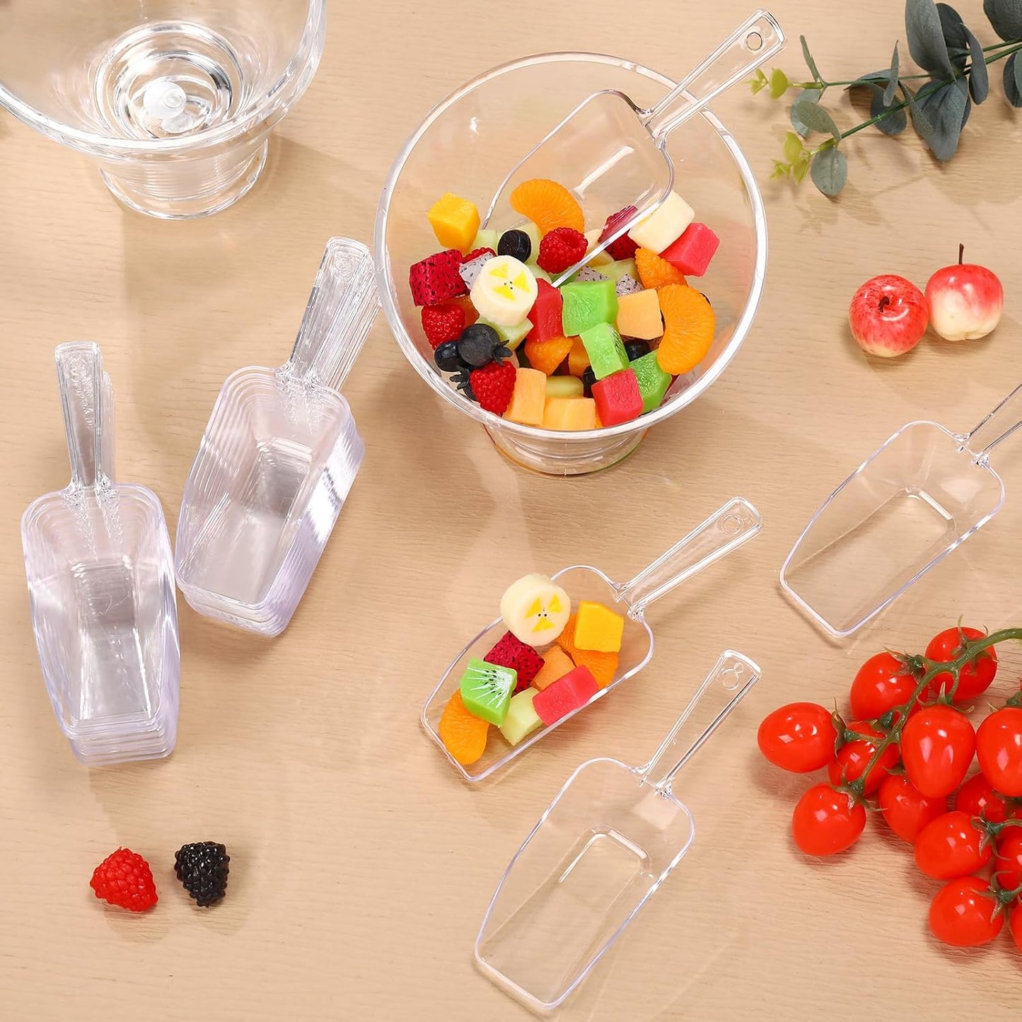 Hestya 16 Pcs Christmas Multi Purpose Clear Plastic Scoops for Candy Buffet Acrylic Kitchen Ice Food Popcorn Scoops for Protein Powders, Ice Cream, Coffee, Tea Jar (6.69 Inch)