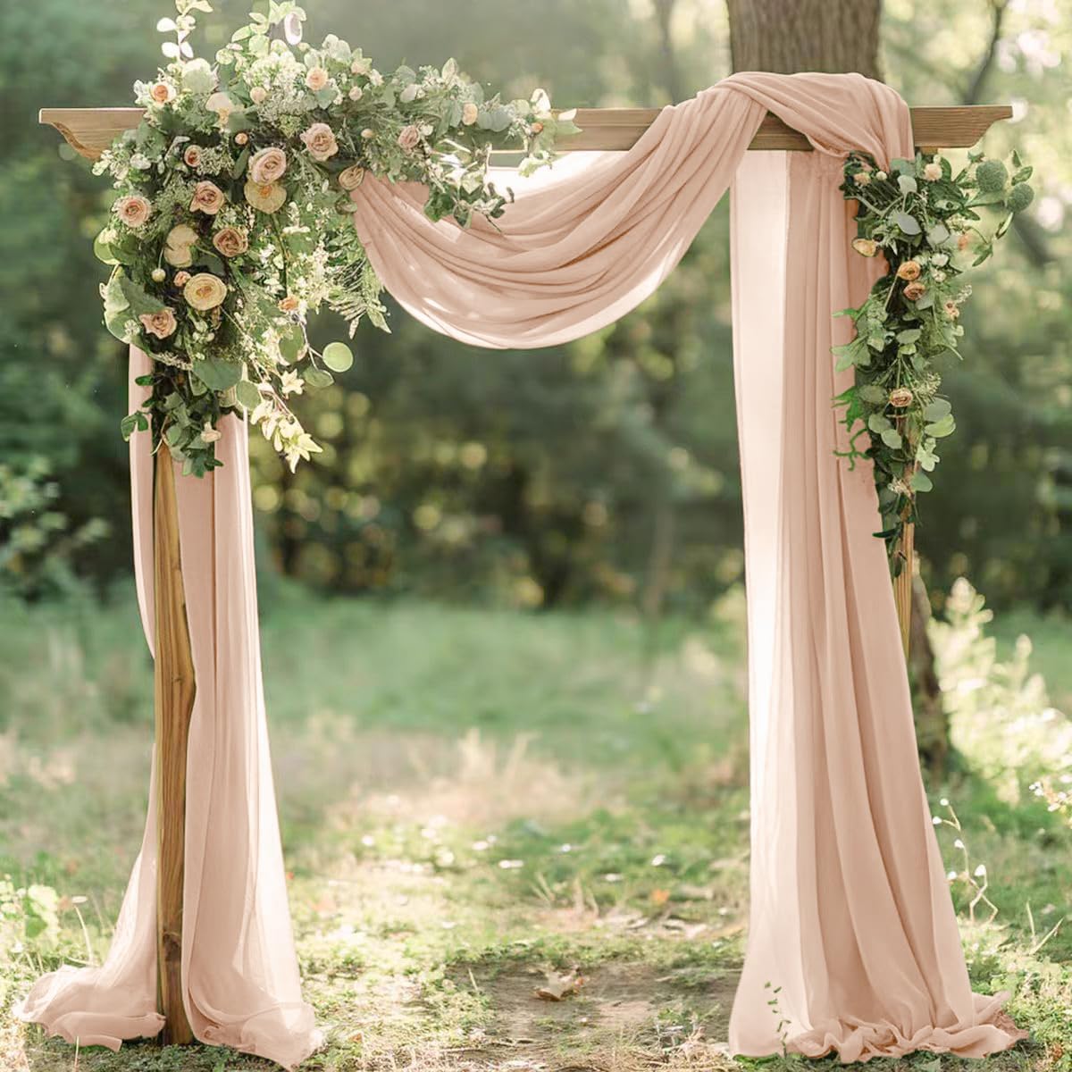 Nude Fall Elegant Arch Draping Fabric 2 Panels Outdoor 29" × 20Ft Sheer Chiffon Curtain Drapes for Wedding Ceremony Birthday Party Garden Brunch