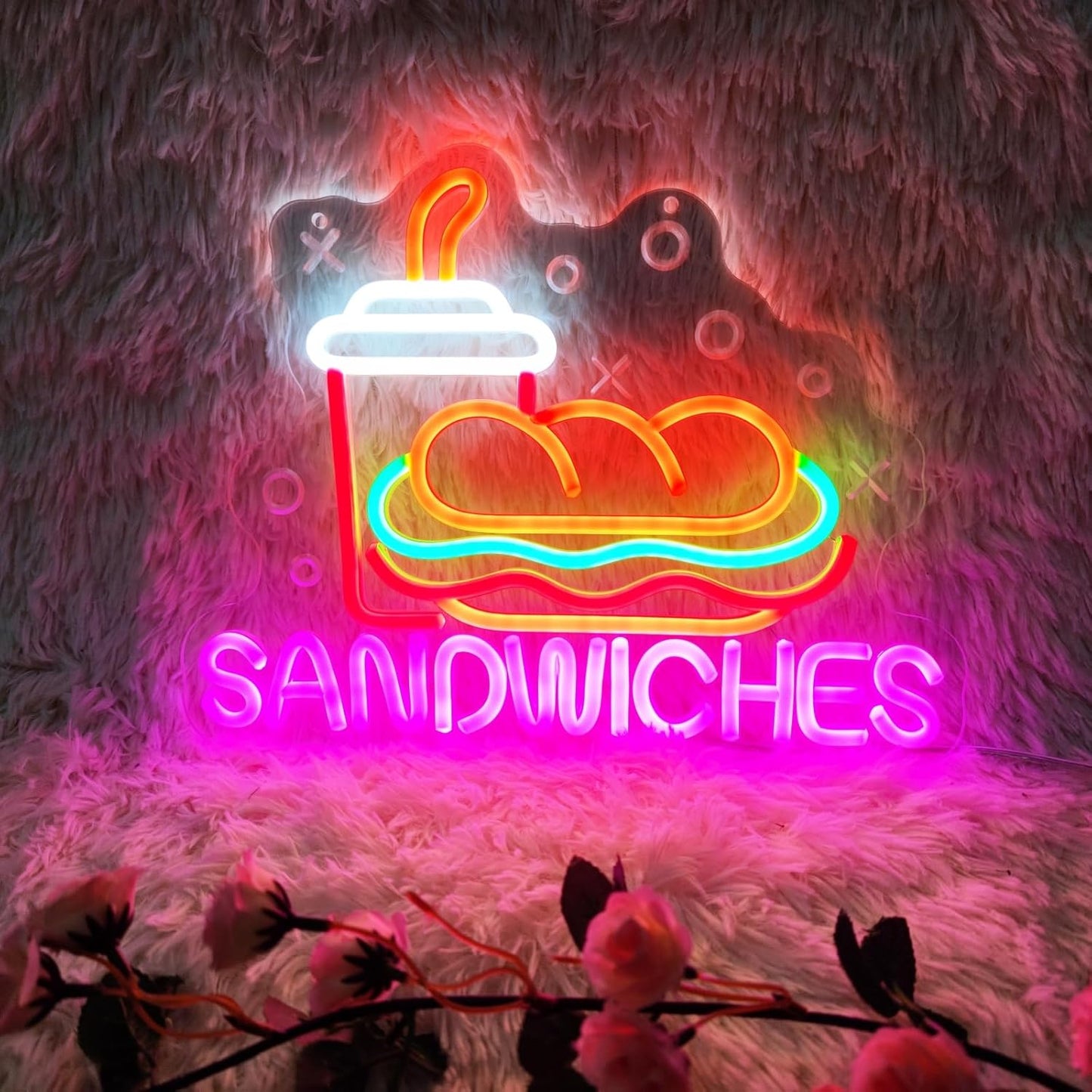 Sandwiches Neon Sign Sandwich Neon Signs for Wall Decor, Food Drinks LED Lights for Restaurant Food Shop Kitchen Party Dinner Decor, 13.3" x 10.3"