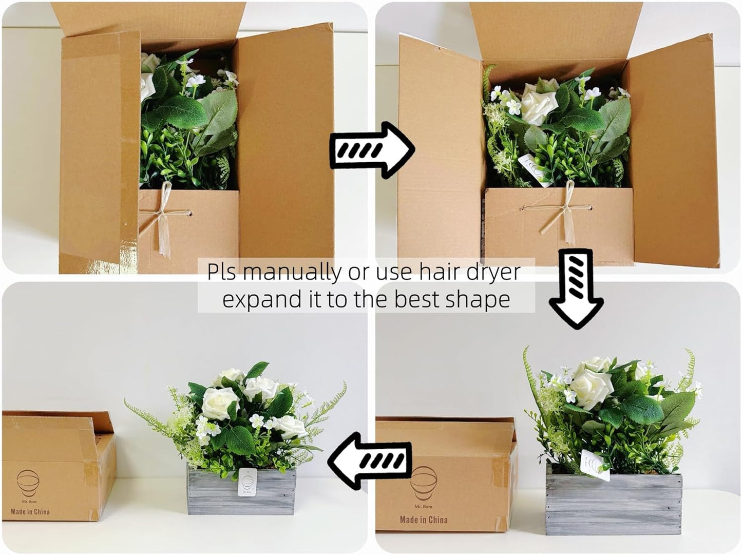 Artificial Flowers Plants Fake Rose Floral Arrangements in Pots for Home Wedding Table Centerpieces Indoor Outdoor Decoration (White)