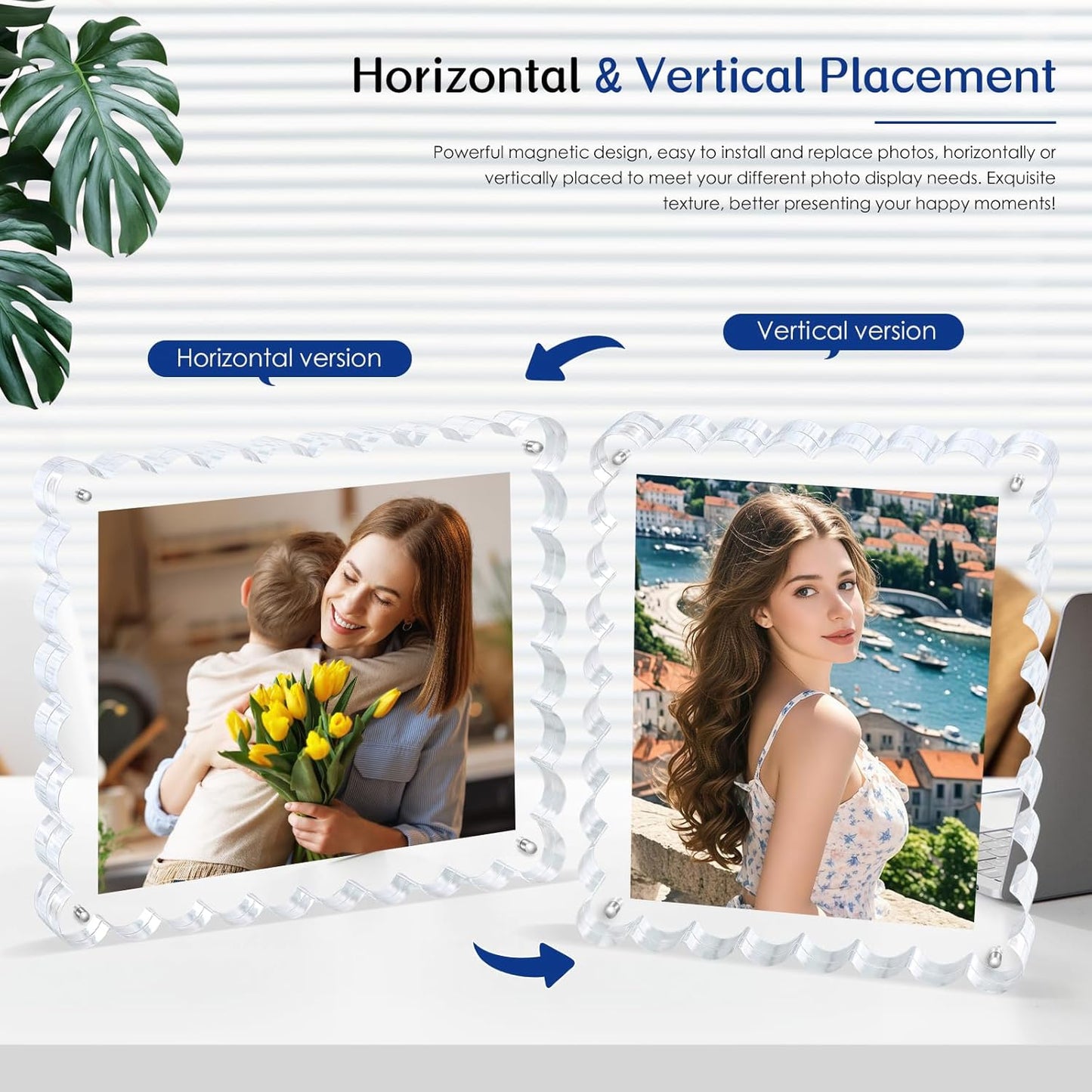 acrylic photo frame- 2Pack Scalloped Picture Frames 8×10 Inch, 15+15mm Thick BlockClear Glass Photo Frame with Thick Block | Modern Home Gift Set (2 Pack, 8X10)