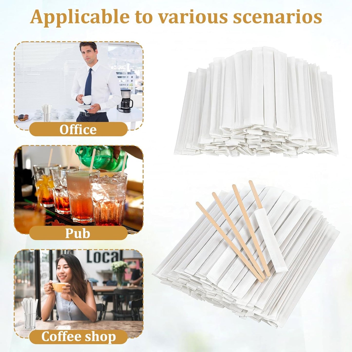 2000 Pcs Individually Wrapped Wooden Coffee Stirrers 5.5 Inch Disposable Wood Stir Sticks, Round End coffee stirrer for Cocktail, and Hot Drinks