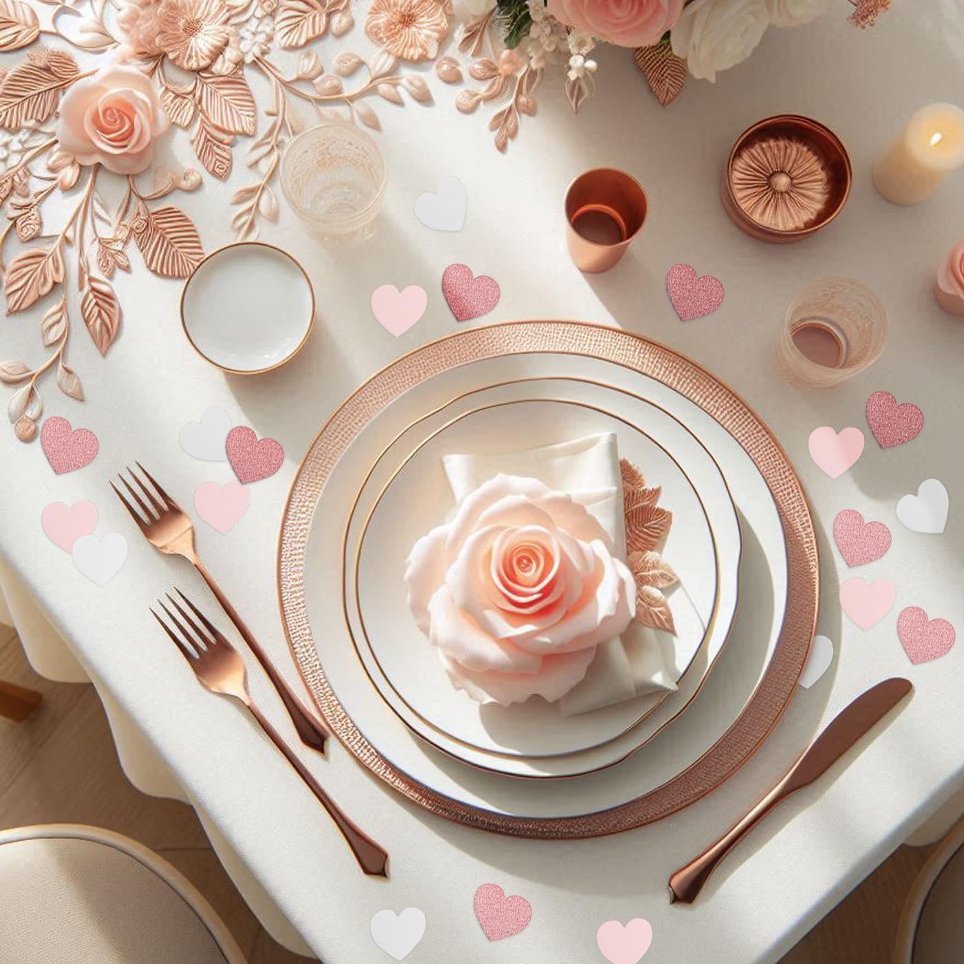 Rose-Gold Pink White Party Decorations – 300Pcs Paper Heart Confetti Birthday Decorations Valentines Day Decorations Baby Girl Shower Women Bridal Wedding Engagement Bachelorette HongTongTong