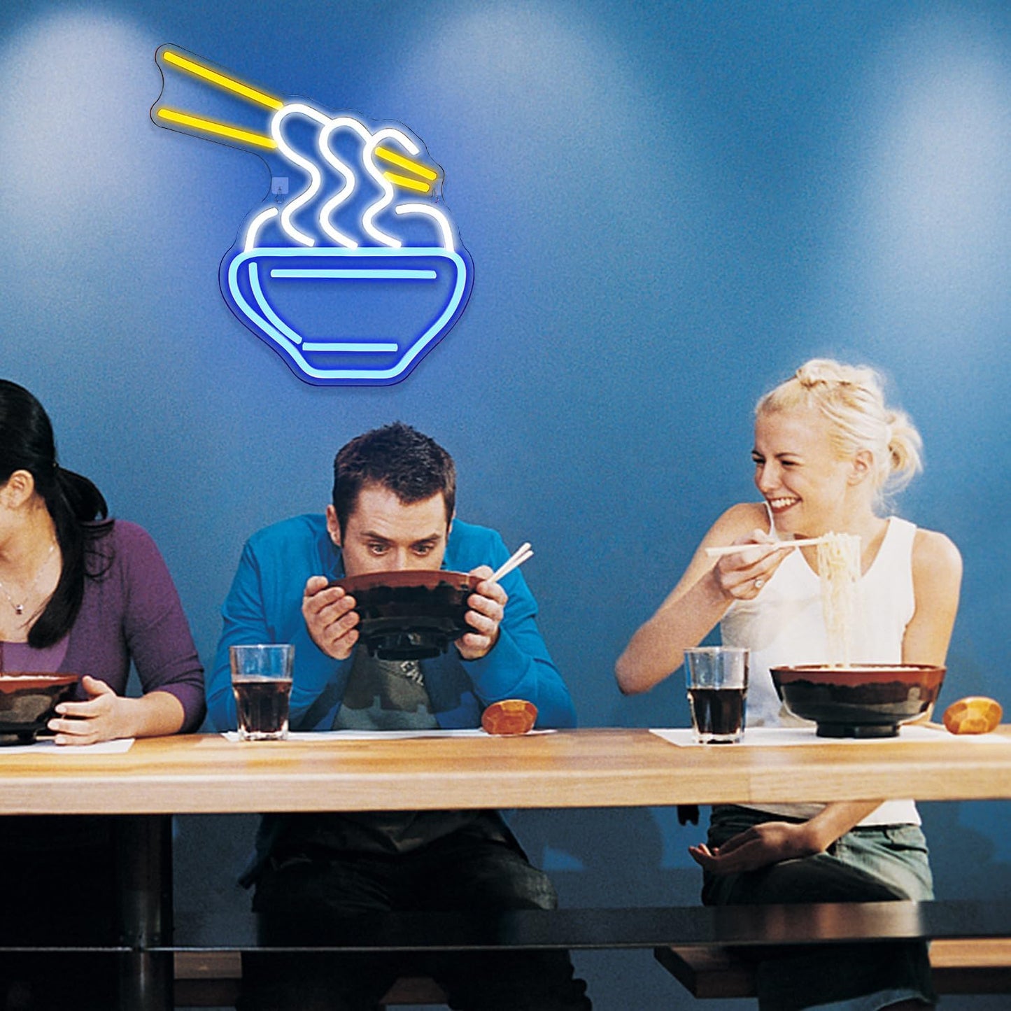 Ramen Neon Sign Blue Led Neon Lights for Wall Decor Noodle Light Up Signs for Resturant Home Bar Kitchen Dinning Room Cafe Japanese Noodle Shop Decorations