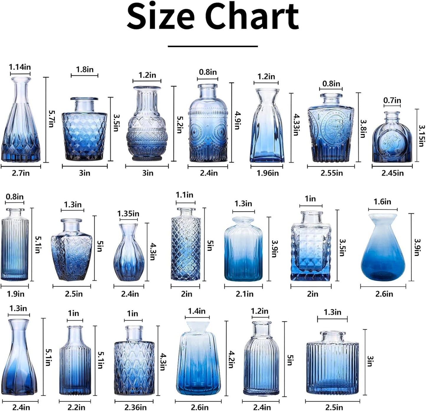 Blue Glass Bud Vase Set,20Pcs Small Glass Vase for Flowers, Blue Bud Set in Bulk,Mini Single Vintage Design for Centerpiece Rustic Wedding Decorations Home Table Flower DΓ©cor