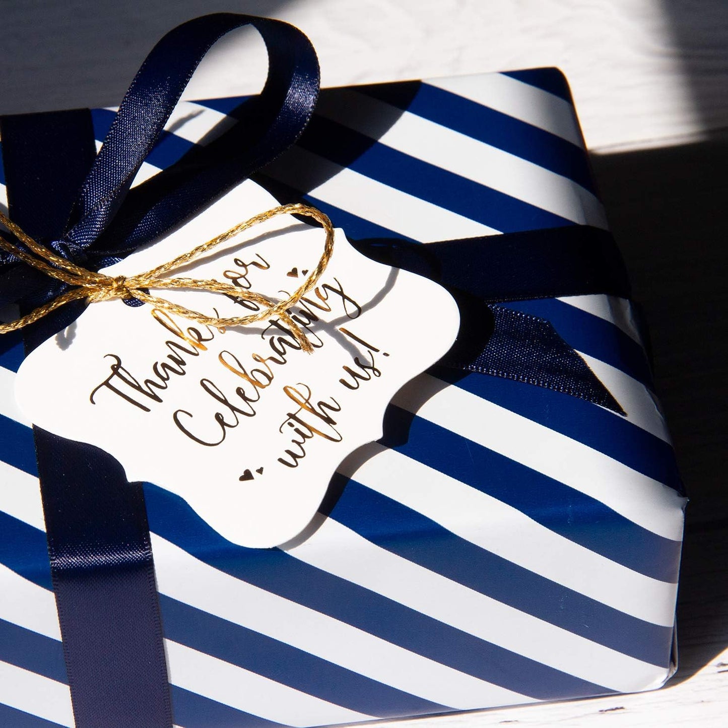 WRAPAHOLIC Reversible Wrapping Paper - Mini Roll - 17 Inch x 33 Feet - Navy and Stripes Design for Birthday, Holiday, Wedding, Baby Shower