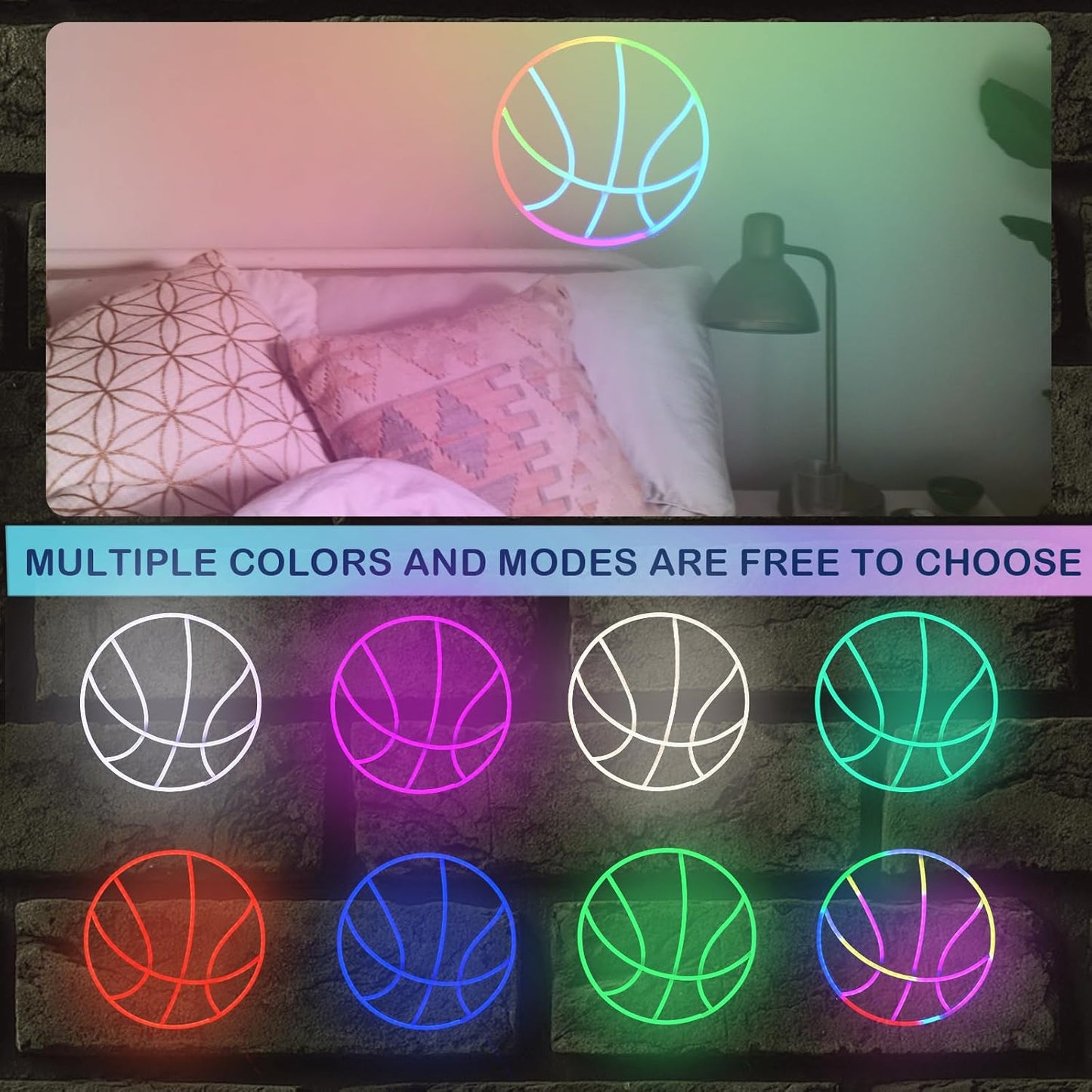 Wanxing Basketball Neon Sign with RGB Sports Neon Lights with Dynamic LED Basketball Wall Althtic Decor in College Room Light Up Themed Gym Gift for Teens in Christmas Party