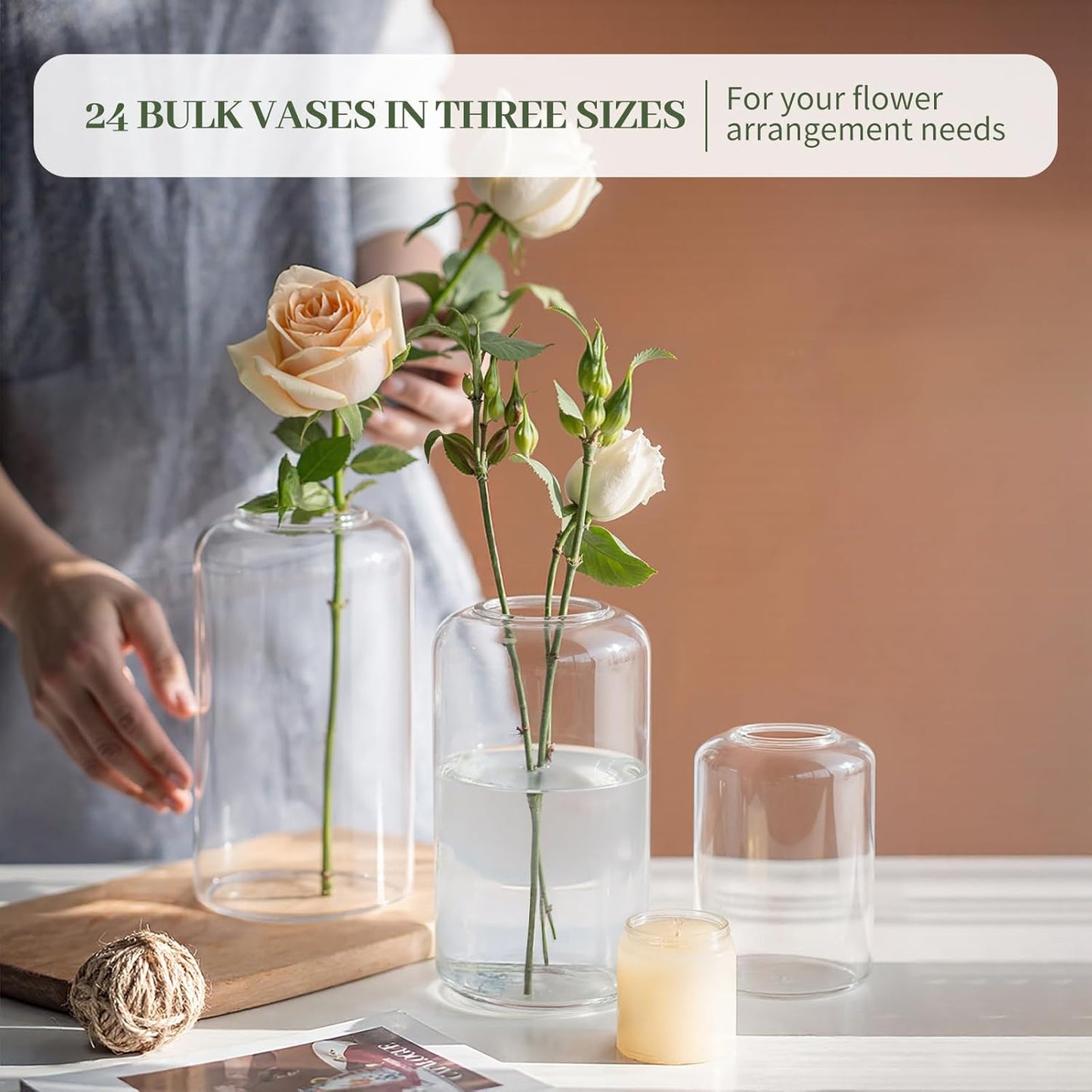 Set of 24 Clear Glass Vases Cylinder Flower Vase for Rustic Farmhouse Centerpieces Wedding Table Decor Home Aesthetic Party & Event Decoration Bud Vases in Bulk (Flowers Not Included)