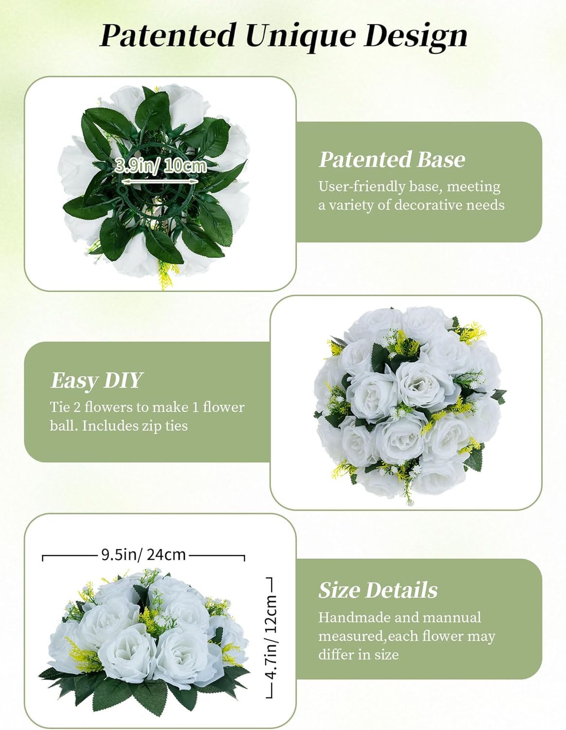 BLOSMON White Fake Flowers Centerpieces: 6 Pcs Artificial Roses Flower Ball for Wedding Dinning Table - Faux Silk Kissing Bouquet Floral Arrangement for Home Party Event Decor