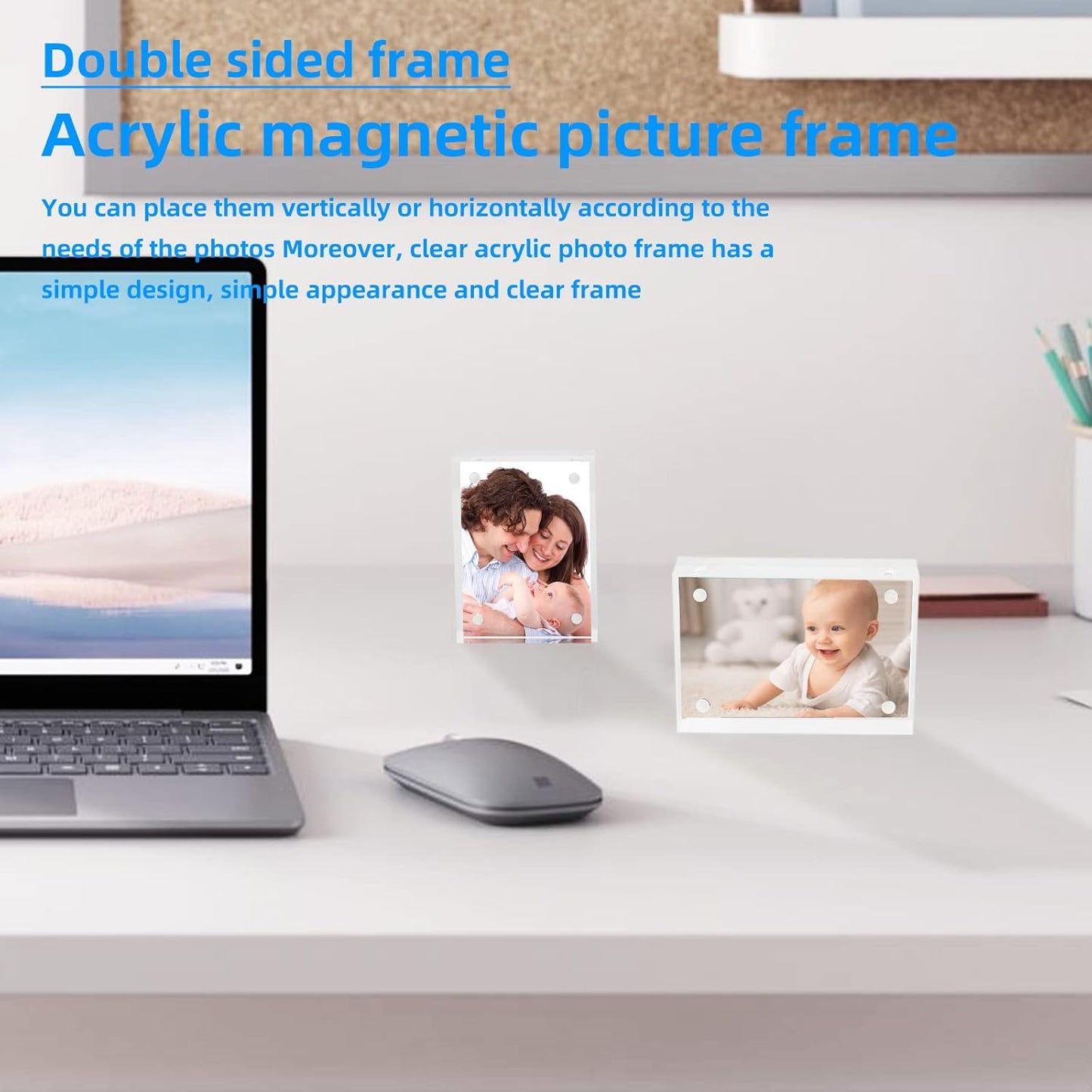 Mini Acrylic Picture Frame 2.5x3.5 Clear Double Sided Magnetic Photo Frames Block Frameless Acrylic Business Card Frame Desktop Display Stand for Office Home Decoration 20mm Thick (10 Pack)