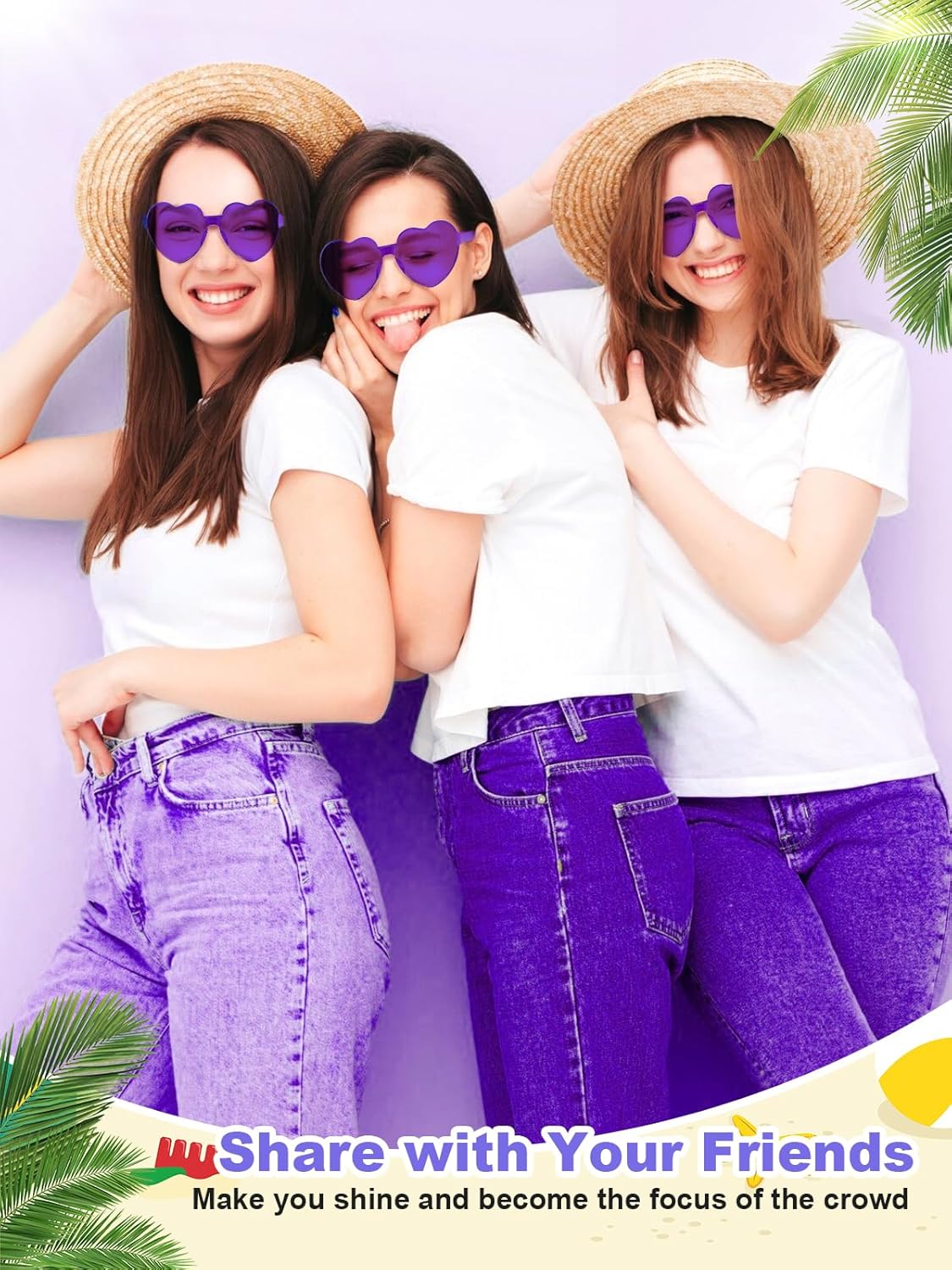 12 Pairs Heart Shaped Sunglasses for Women Colorful Glasses Fun Trendy Transparent Heart Sunglasses Party Favor (Purple)