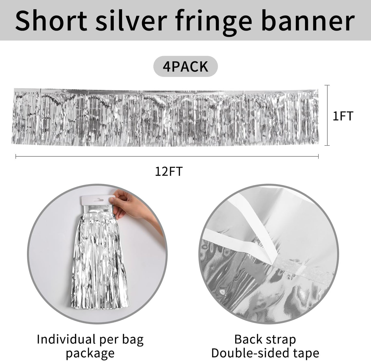 Silver Birthday Decorations Tinsel Garland Parade Float Decorations for Trailer 4Pack 12FT Disco Party Decor Ceiling Fringe Banner Backdrop for Christmas Streamers Party Decorations