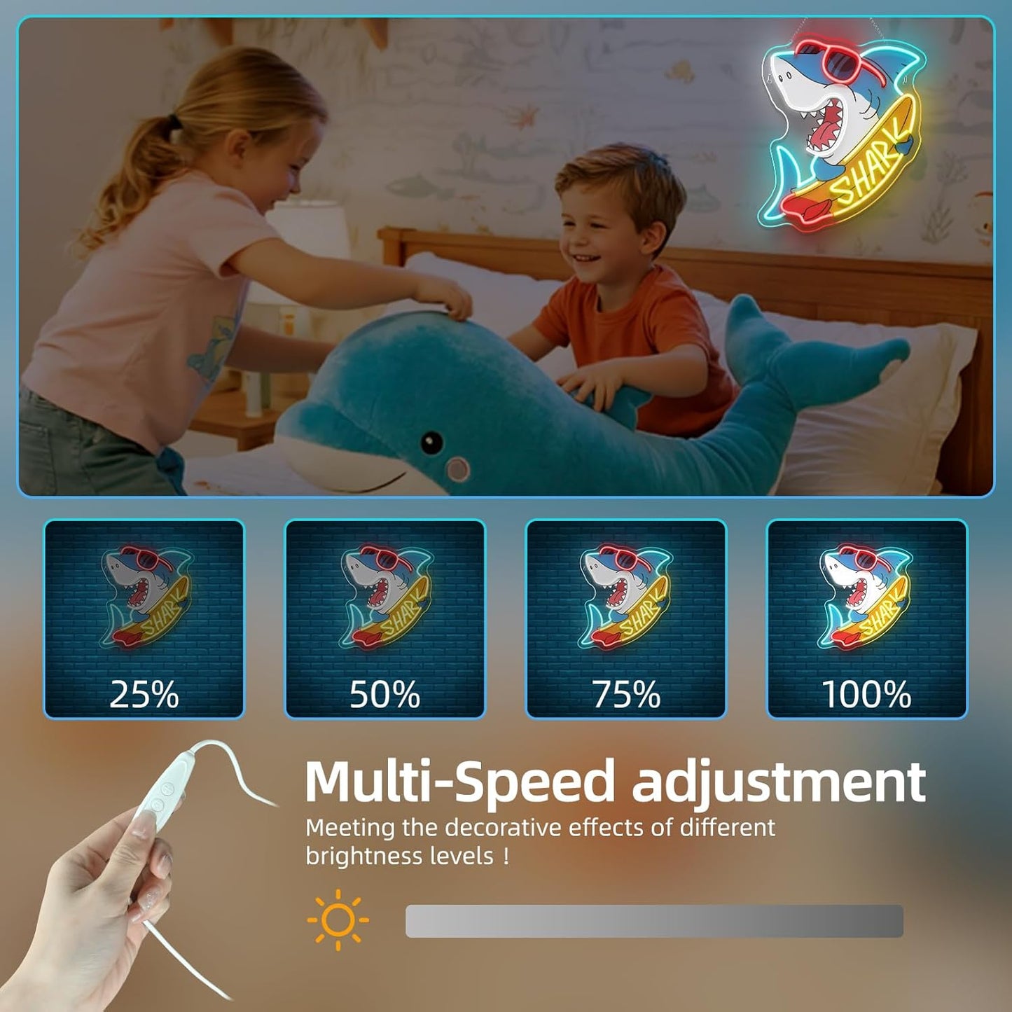 Shark Skateboard Neon Sign Edgy Sunglasses Shark LED Neon Signs for Wall Decor Man Cave & Game Room Oceanarium Led Light for Beach Bar&Shop Decor Unique Gift for Shark Lovers