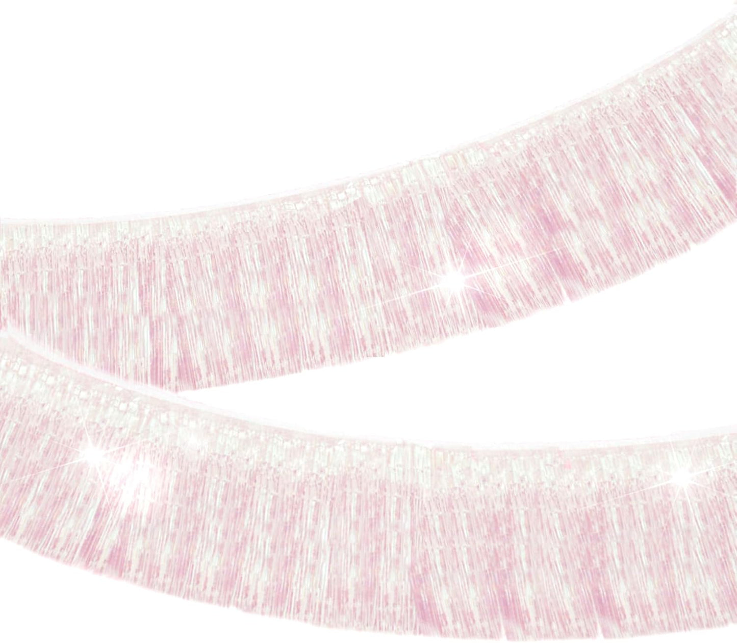 CC Wonderland Iridescent White Fringe Banner - 5 Ft.Pack of 2 for Wedding Hanging Bachelorette Party Decorations, Birthday Party Decor, Baby Shower Supplies, Photo Booth Banner Backdrop