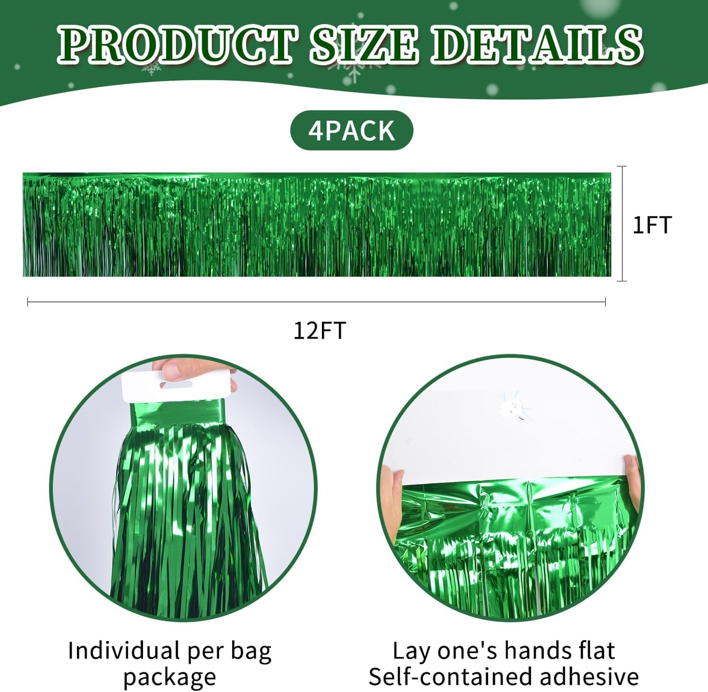 Green Christmas Decorations Tinsel Garland Parade Float Decorations for Trailer 4Pack 12FT Christmas Party Decor Ceiling Fringe Banner Green Backdrop for Streamers Party Decorations