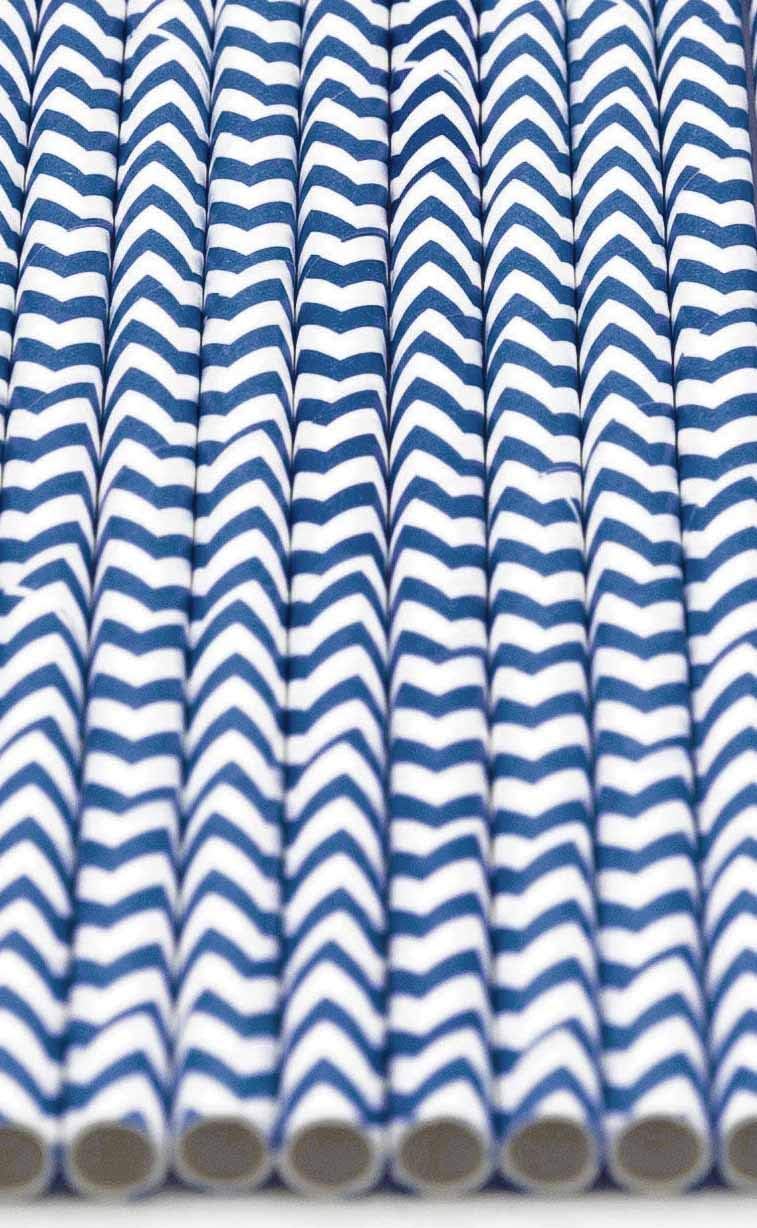 Pack of 300 Navy Blue Chevron Biodegradable 4-Ply Paper Drinking Straws (Compostable, Non-toxic, BPA-free)