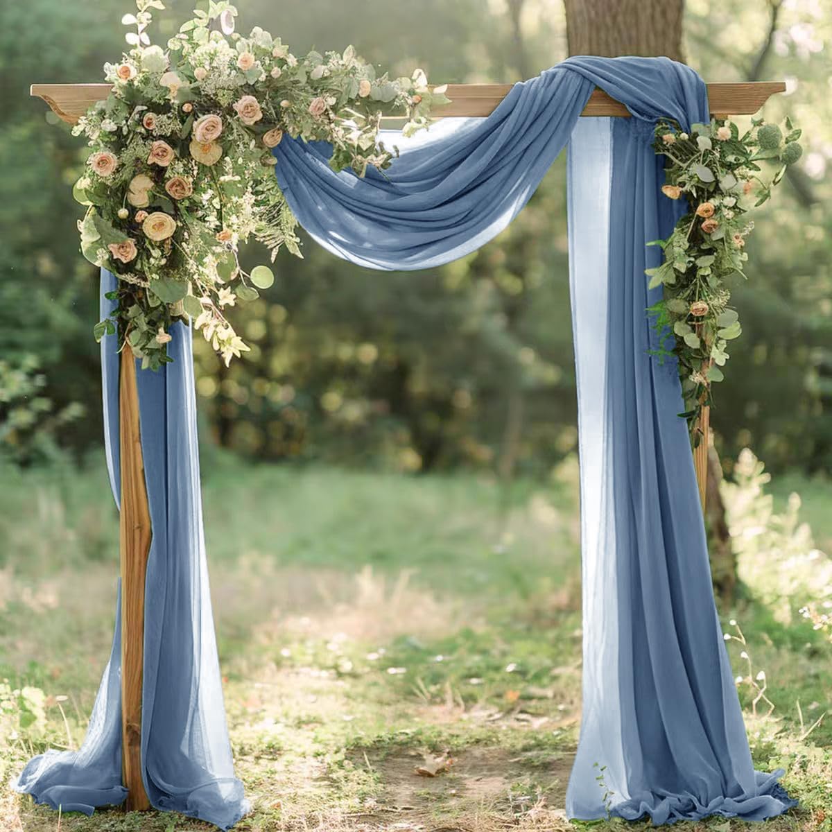 Dusty Blue Fall Elegant Arch Draping Fabric 2 Panels Outdoor 29" × 20Ft Sheer Chiffon Curtain Drapes for Wedding Ceremony Birthday Party Garden Brunch