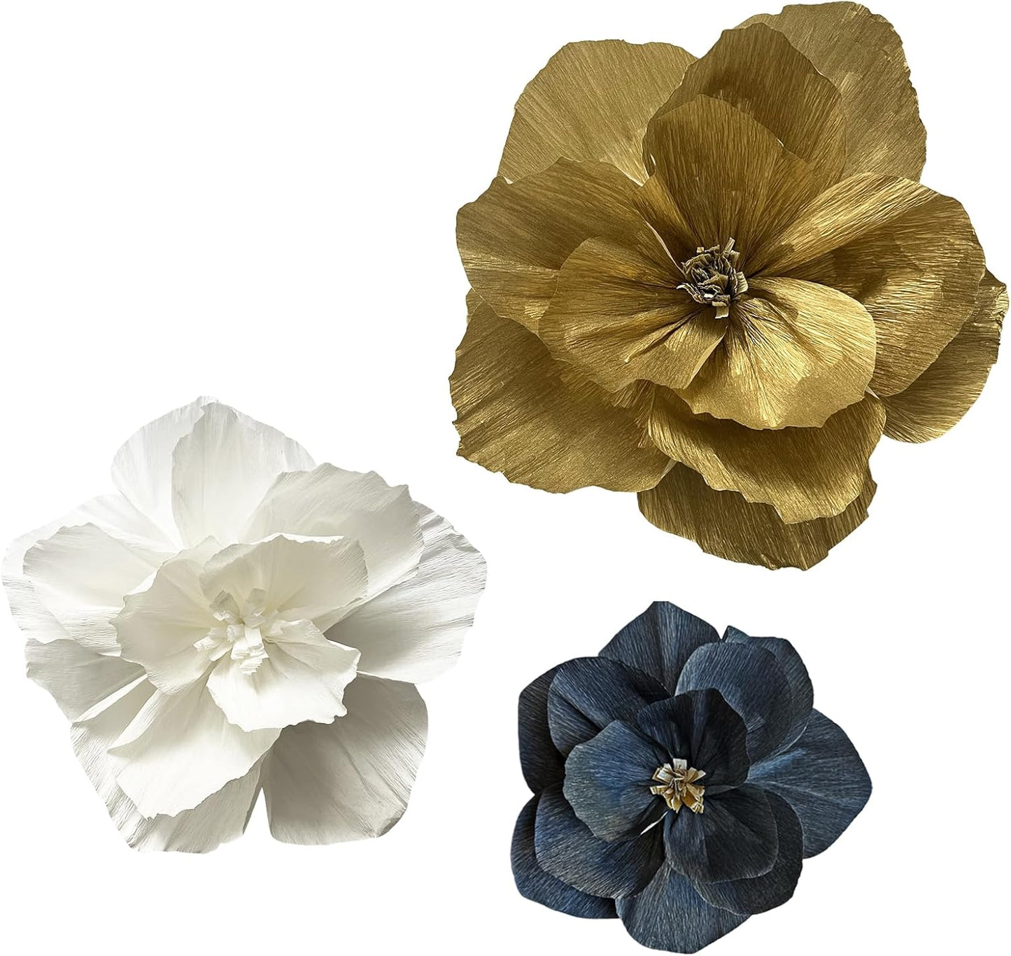 BRT Bearingshui Crepe Paper Flowers Decoration for Wall Total 9 Pcs, Artificial Flowers Backdrop for Wedding Decor Baby Bridal Shower Birthday Party, Gold White Black 3D Wall Flowers Decor