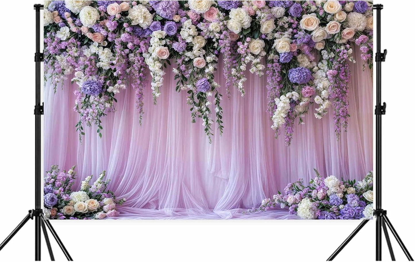 8x6ft Purple Lavender Floral Bridal Backdrop Wedding Flower Photography Backdrop for Girl Portrait Baby Shower Birthday Party Decor Banner Mother's Day Party Wall Backdrop Studio Photo Backgrounds