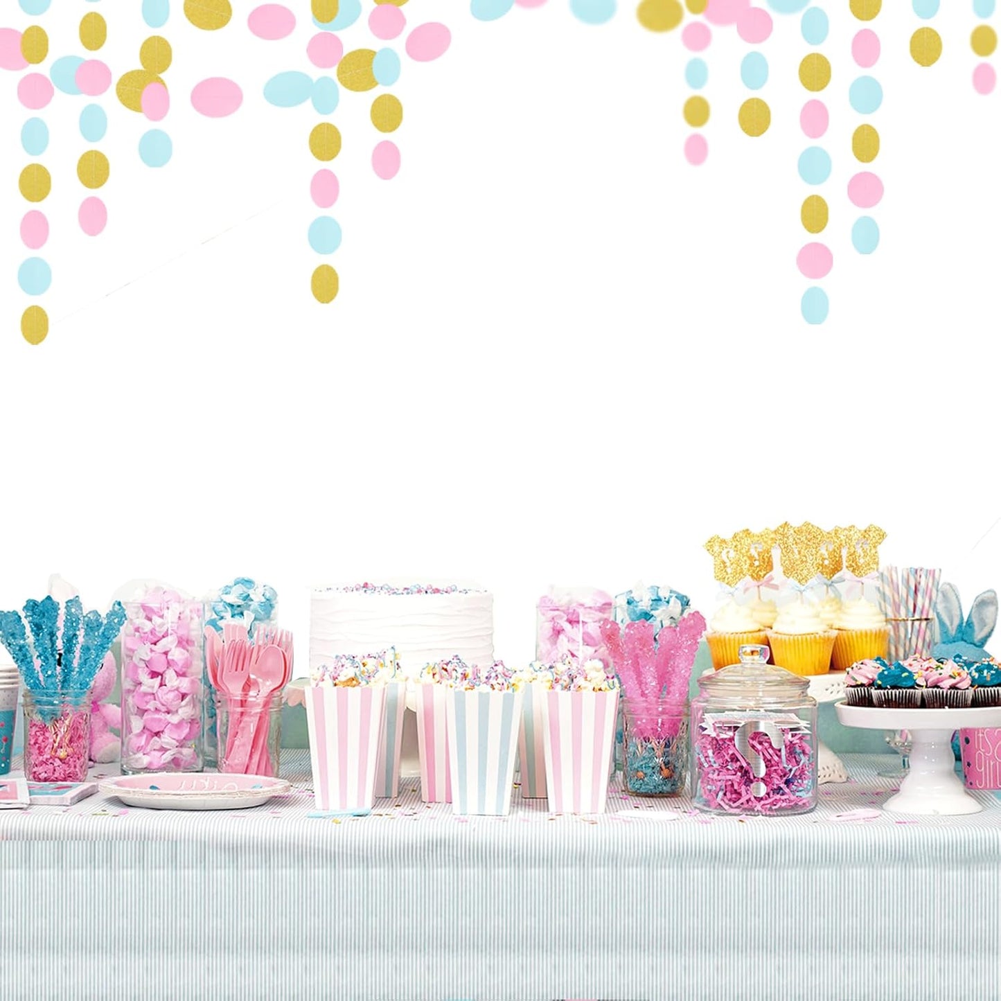 Blue Pink Gold Party-Decorations Gender-Reveal - 52Ft Paper Streamers Garland Hanging Decor Birthday Banner Ideas Event Party Supplies