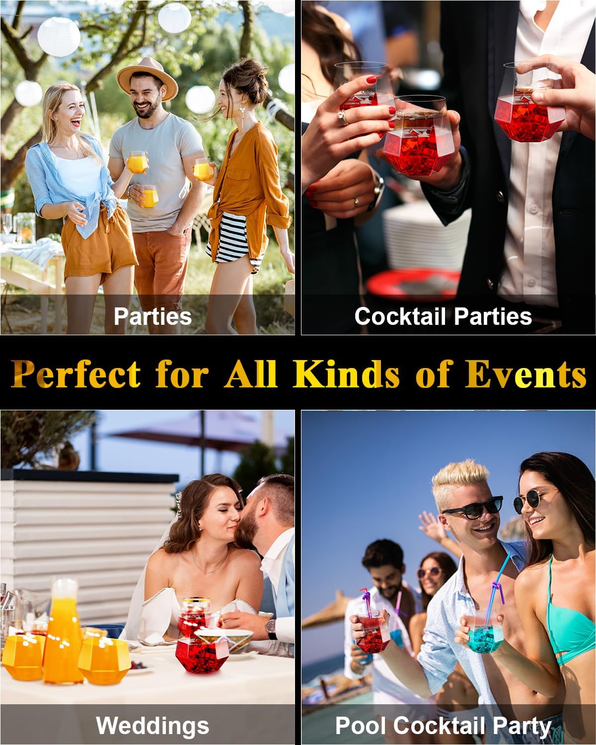 40 PCS Clear 12 Oz Plastic Wine Whiskey Glasses, Diamond Stemless Unbreakable Disposable Wine Glasses for Parties, Ideal for Weddings, Christmas, Halloween,Holidays,pool party,Daily Use