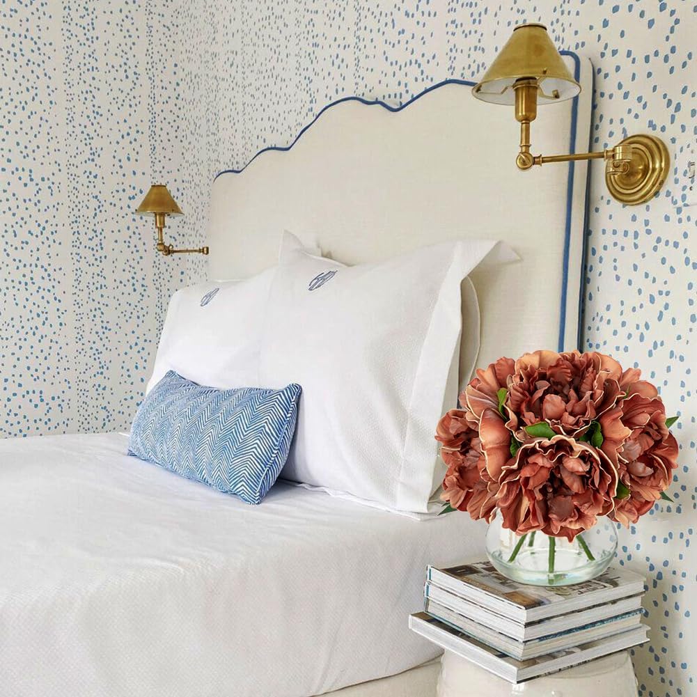 Hollyone Coffee Peonies with Vase Fall Flowers Artificial for Decoration Faux Flower Peony Fake Flowers Silk Flower Arrangements in Glass Vase with Faux Water Centerpiece Fall Decorations for Home