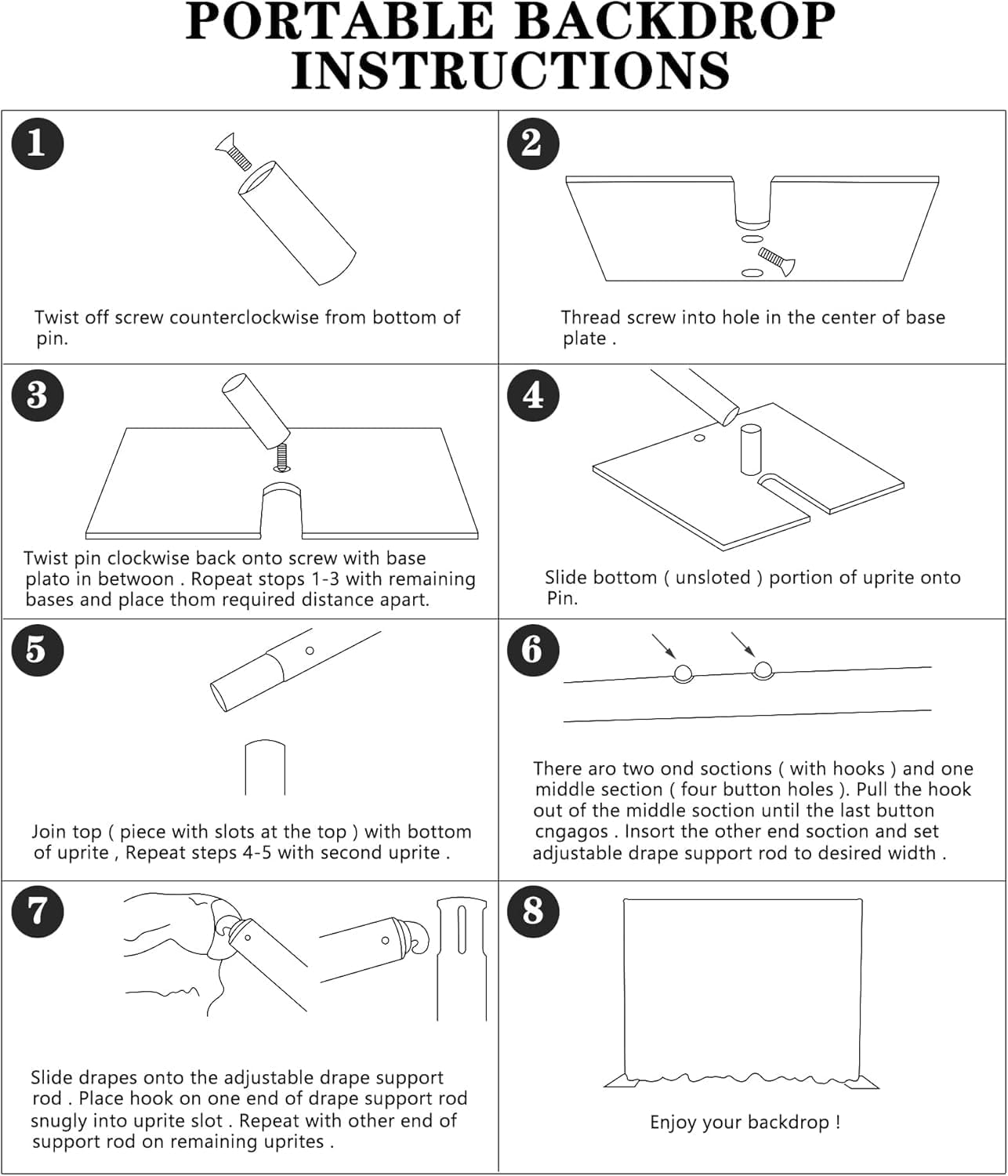 Portable Pipe and Drape Heavy Duty Backdrop Stand, ADJ Metal Frame and Heavy Metal Base for Wedding, Birthday Party, Photography Backdrop (1*ADJ UprightPole 4-7FT)
